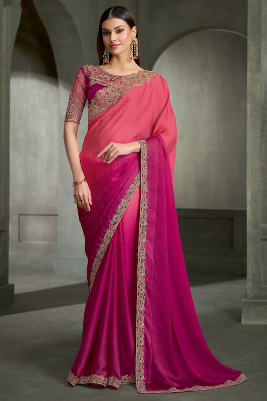 2-Tone Pink Embroidered Satin Chiffon Saree-SAR13280_1_SareeButa.com