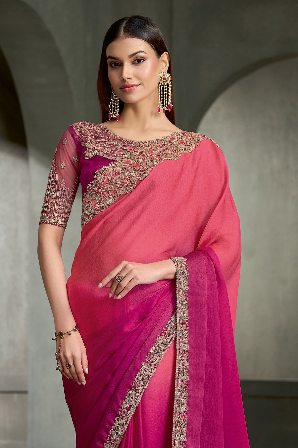 2-Tone Pink Embroidered Satin Chiffon Saree-SAR13280_3_SareeButa.com