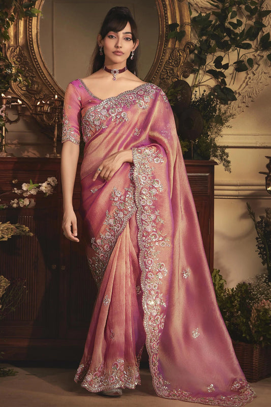 2-Tone Pink Embroidered Tissue Organza Saree-SAR10235_1_SareeButa.com