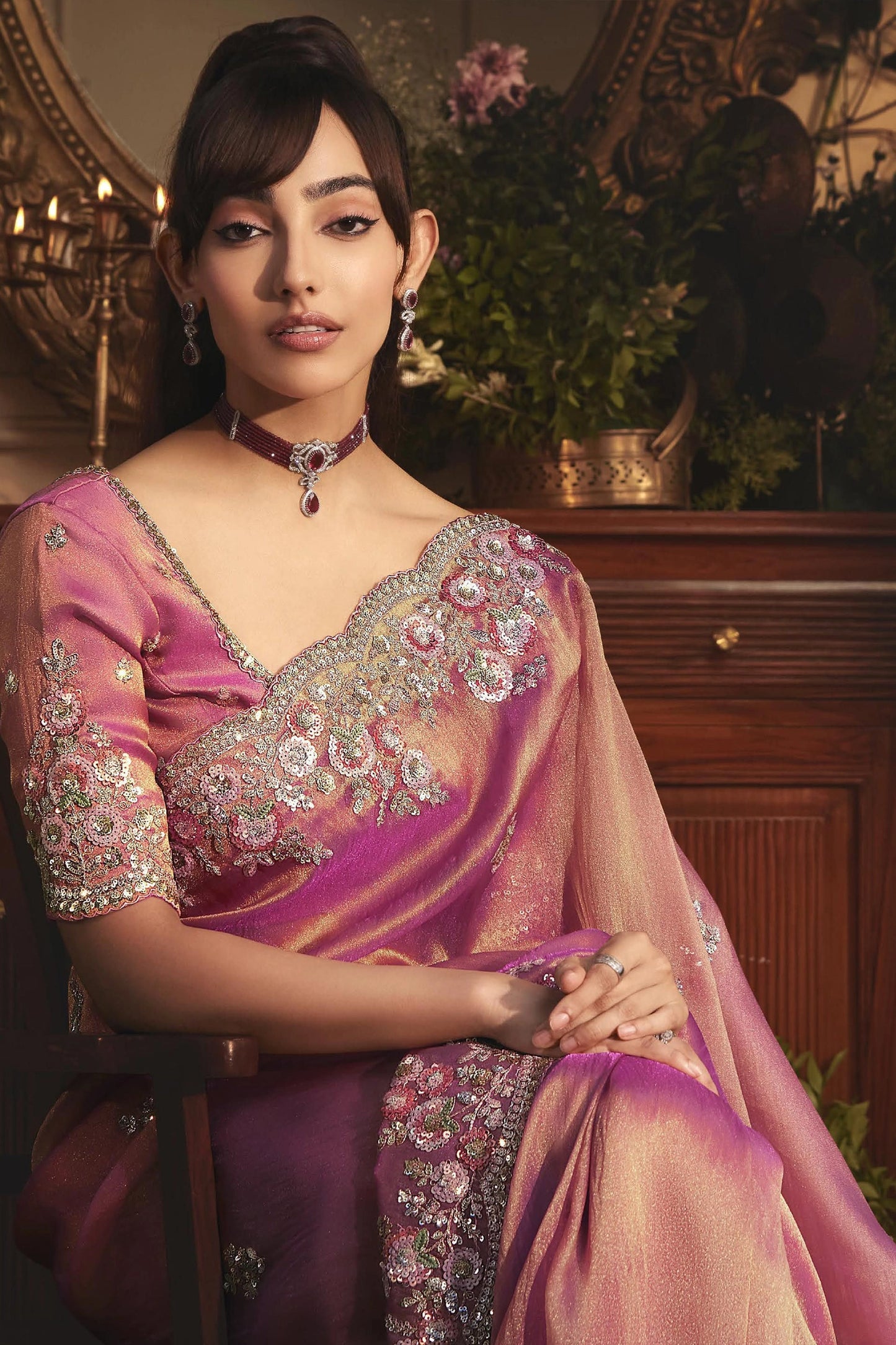 2-Tone Pink Embroidered Tissue Organza Saree-SAR10235_3_SareeButa.com