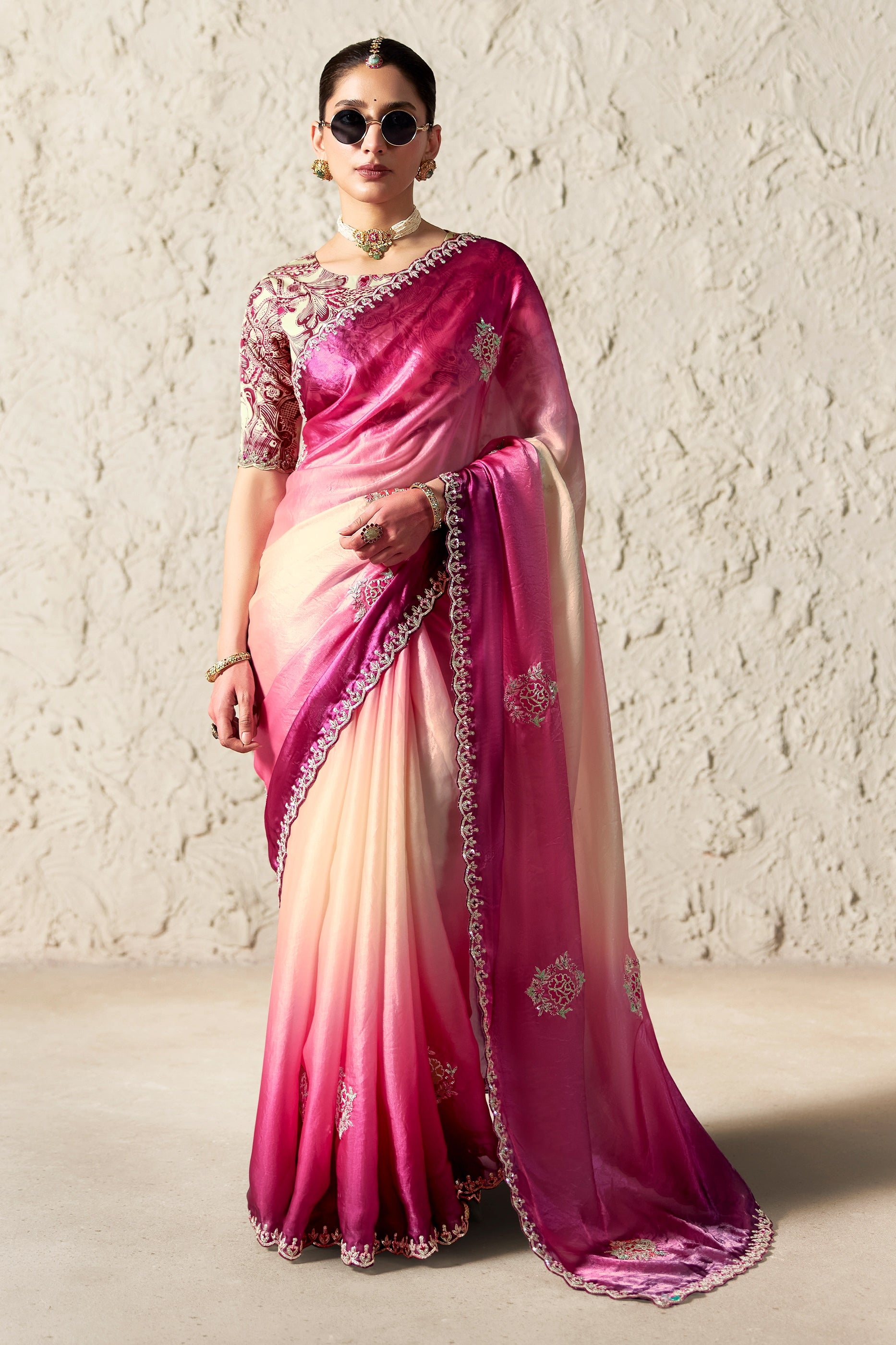 2-Tone Pink Embroidered Tissue Organza Saree-SAR12793_1_SareeButa.com