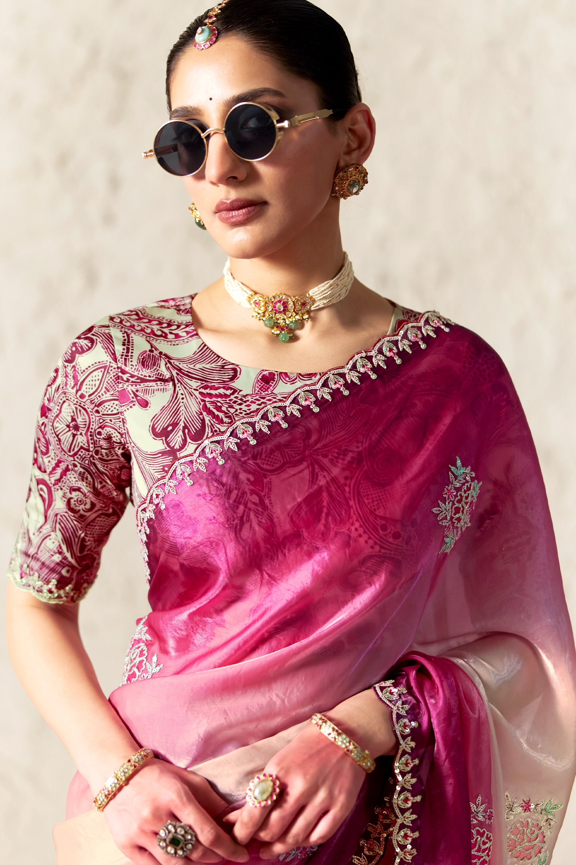 2-Tone Pink Embroidered Tissue Organza Saree-SAR12793_2_SareeButa.com