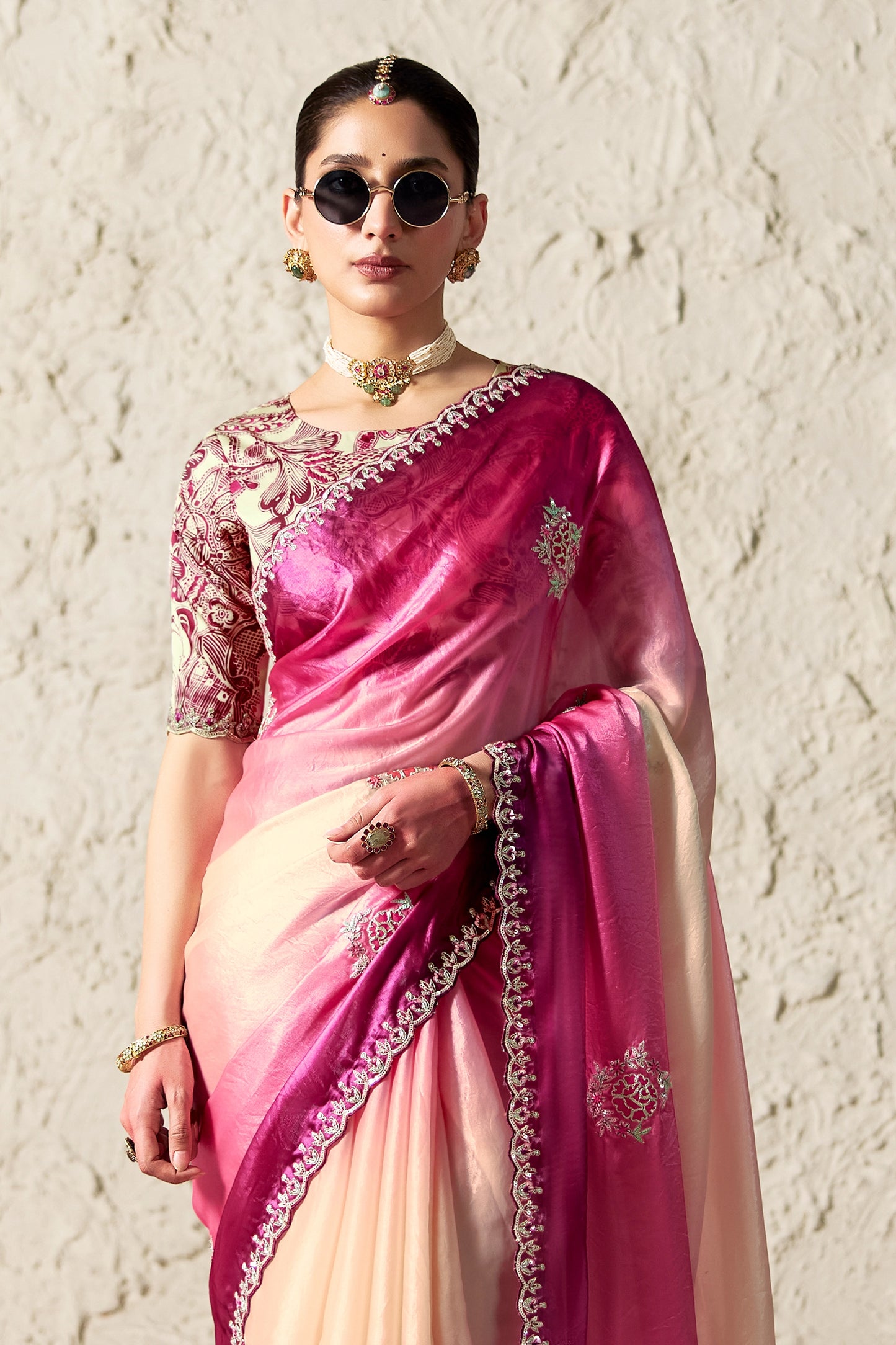 2-Tone Pink Embroidered Tissue Organza Saree-SAR12793_3_SareeButa.com