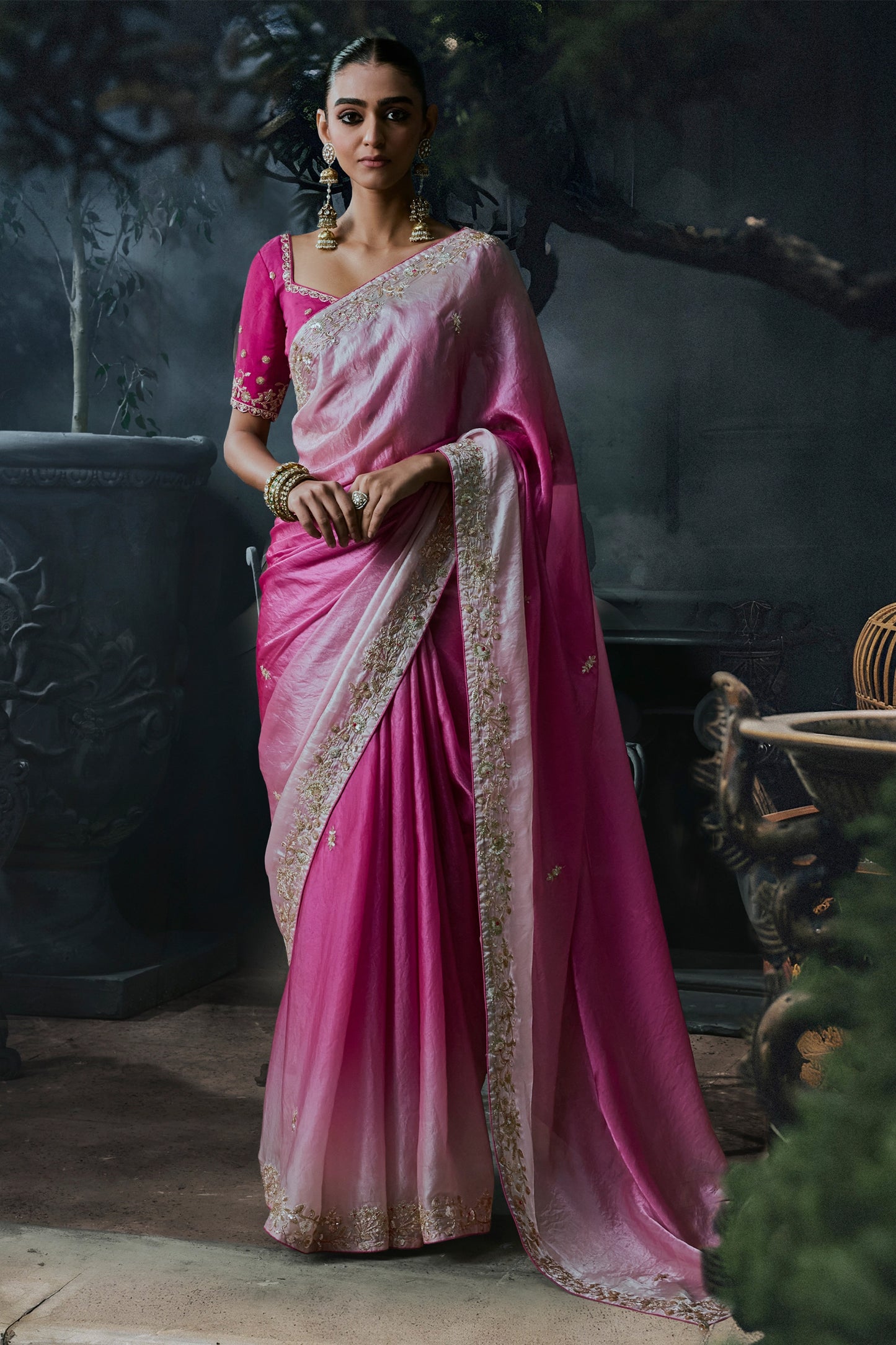 2-Tone Pink Embroidered Tissue Organza Saree-SAR13112_1_SareeButa.com