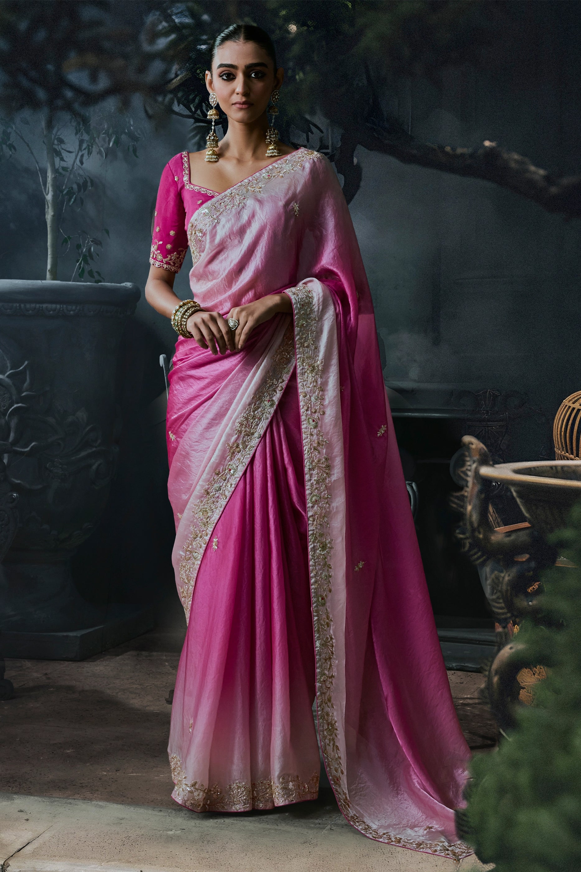 2-Tone Pink Embroidered Tissue Organza Saree-SAR13112_1_SareeButa.com