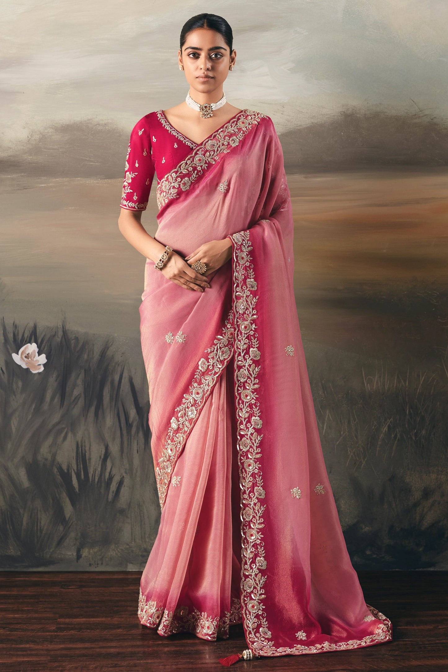 2-Tone Pink Embroidered Tissue Saree-SAR10828_1_SareeButa.com