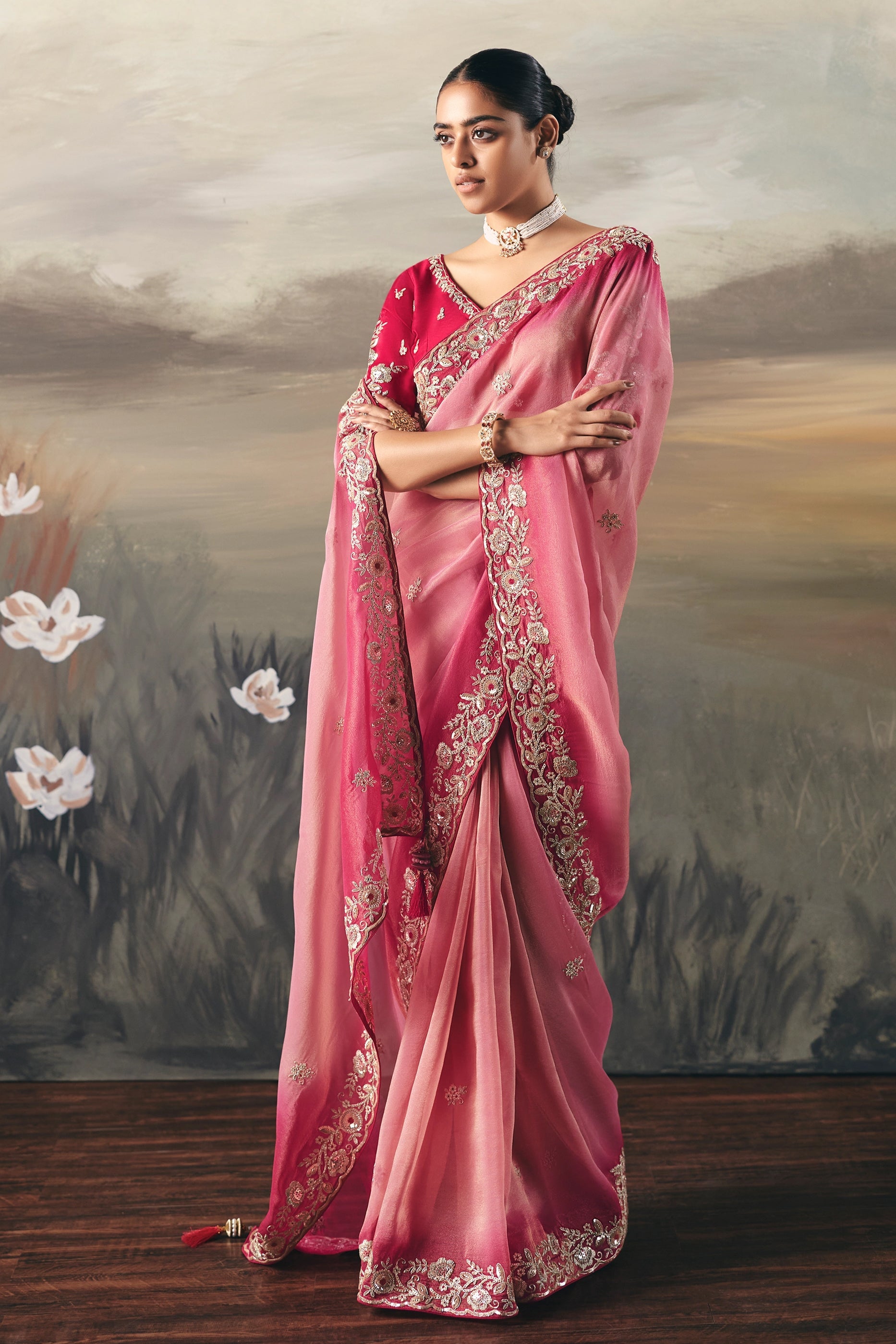 2-Tone Pink Embroidered Tissue Saree-SAR10828_3_SareeButa.com