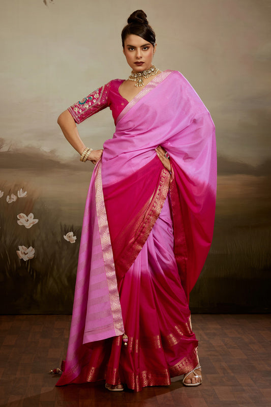 2-Tone Pink Ombre Chiffon Saree-SAR12570_1_SareeButa.com