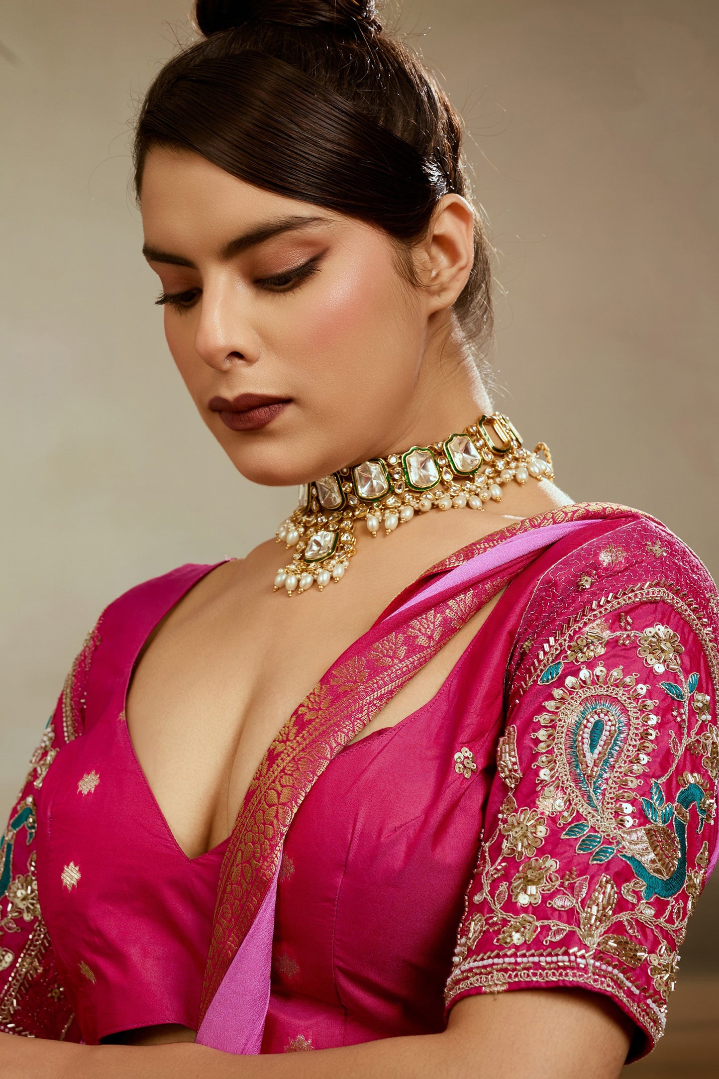2-Tone Pink Ombre Chiffon Saree-SAR12570_2_SareeButa.com