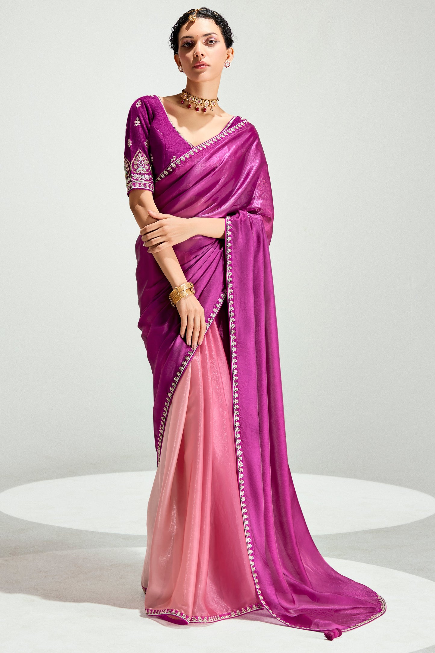 2-Tone Pink Organza Tissue Saree-ZB134895_1_SareeButa.com