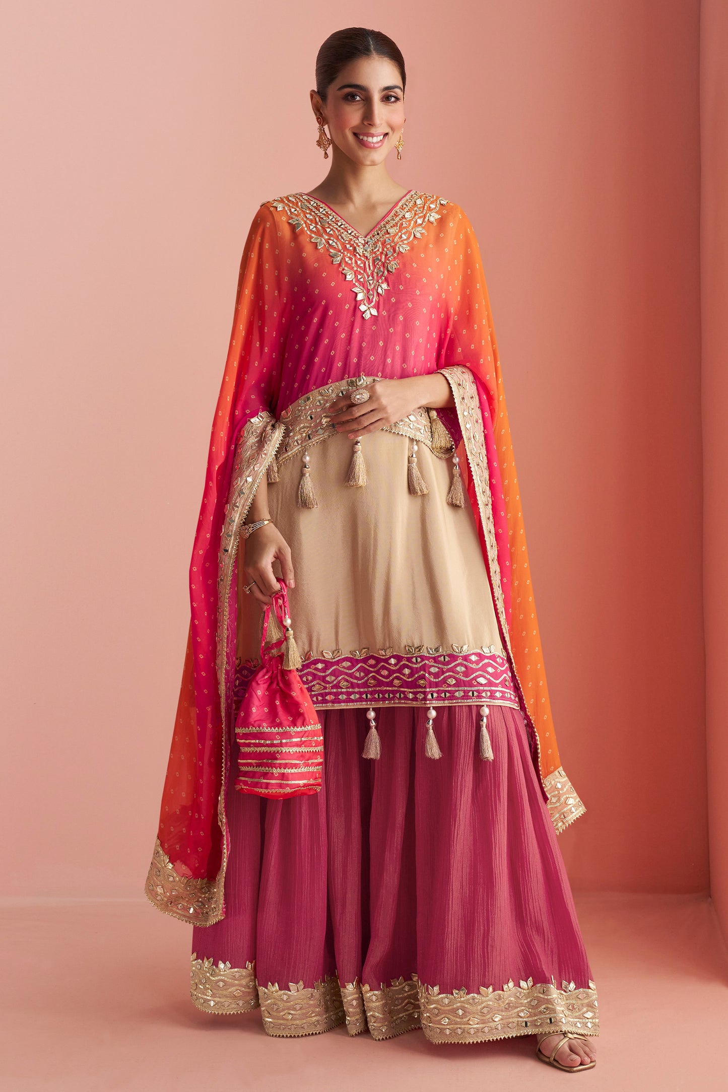 2-Tone Pink Readymade Mirror Work Kaftan Suit-SAR13161_1_SareeButa.com