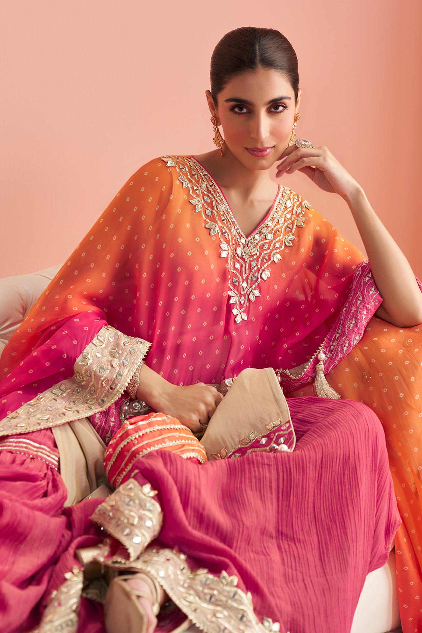 2-Tone Pink Readymade Mirror Work Kaftan Suit-SAR13161_2_SareeButa.com