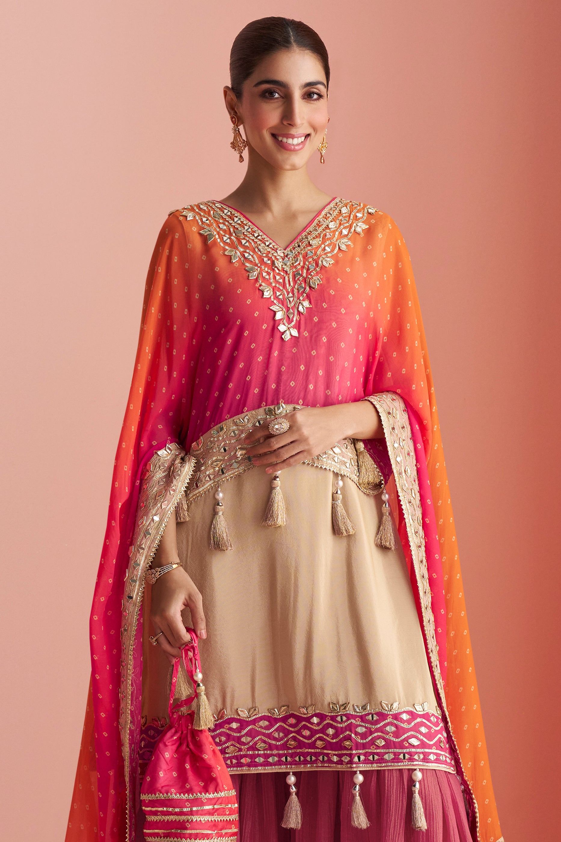 2-Tone Pink Readymade Mirror Work Kaftan Suit-SAR13161_4_SareeButa.com