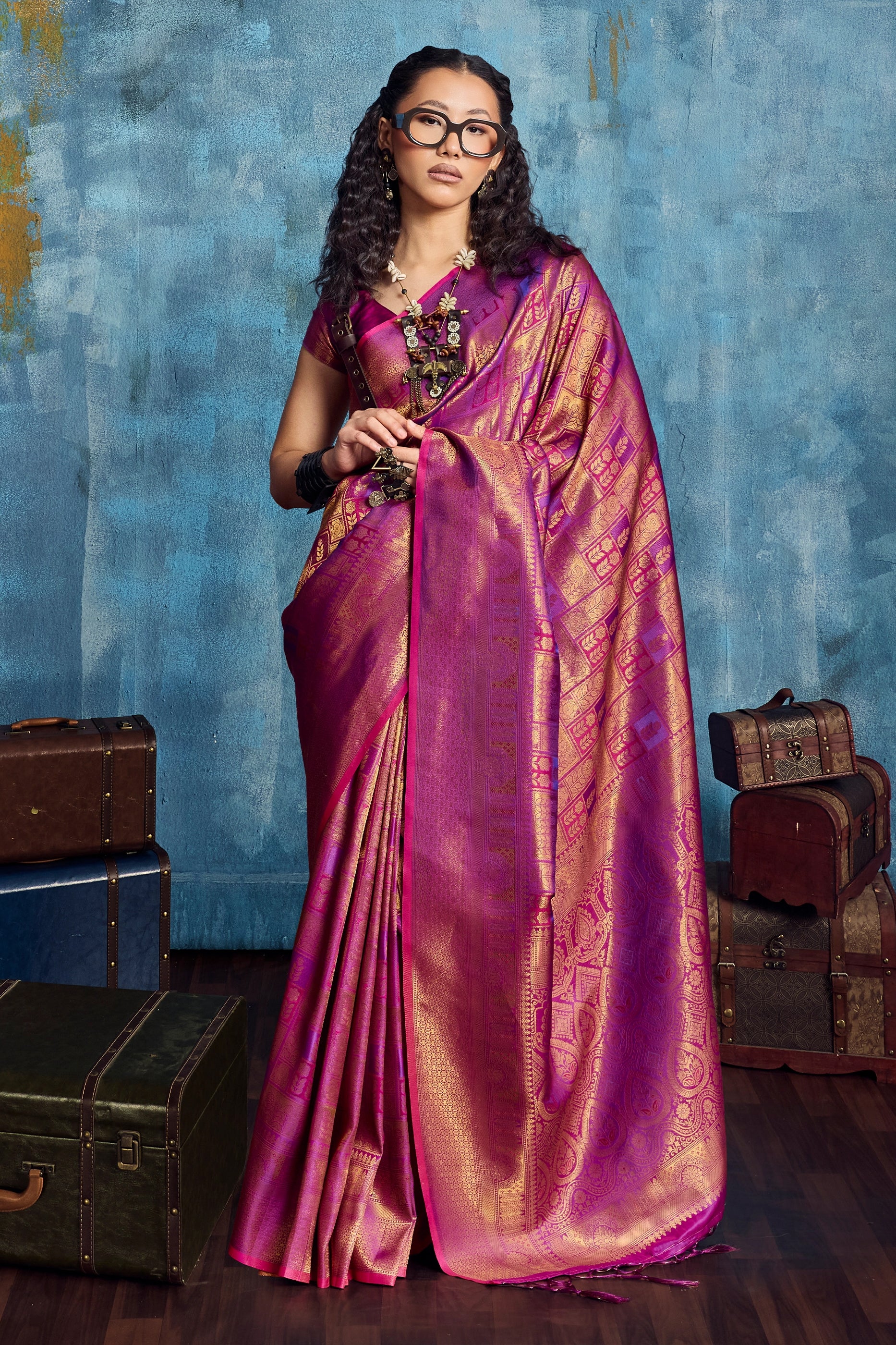 2-Tone Pink Woven Silk Saree-SAR12376_1_SareeButa.com