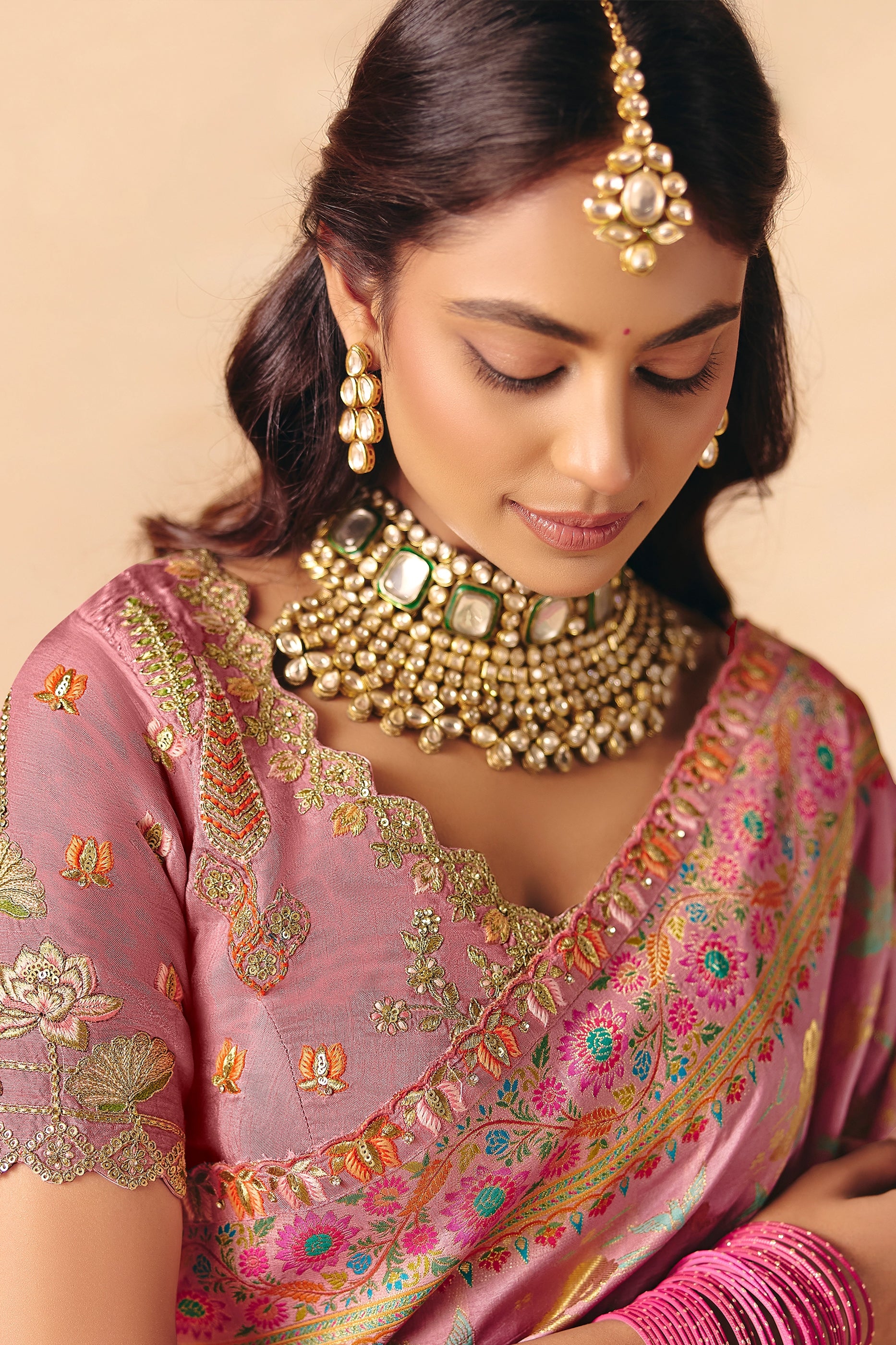 2-Tone Pink Zari Work Dola Silk Saree With Embroidery-SAR12074_2_SareeButa.com