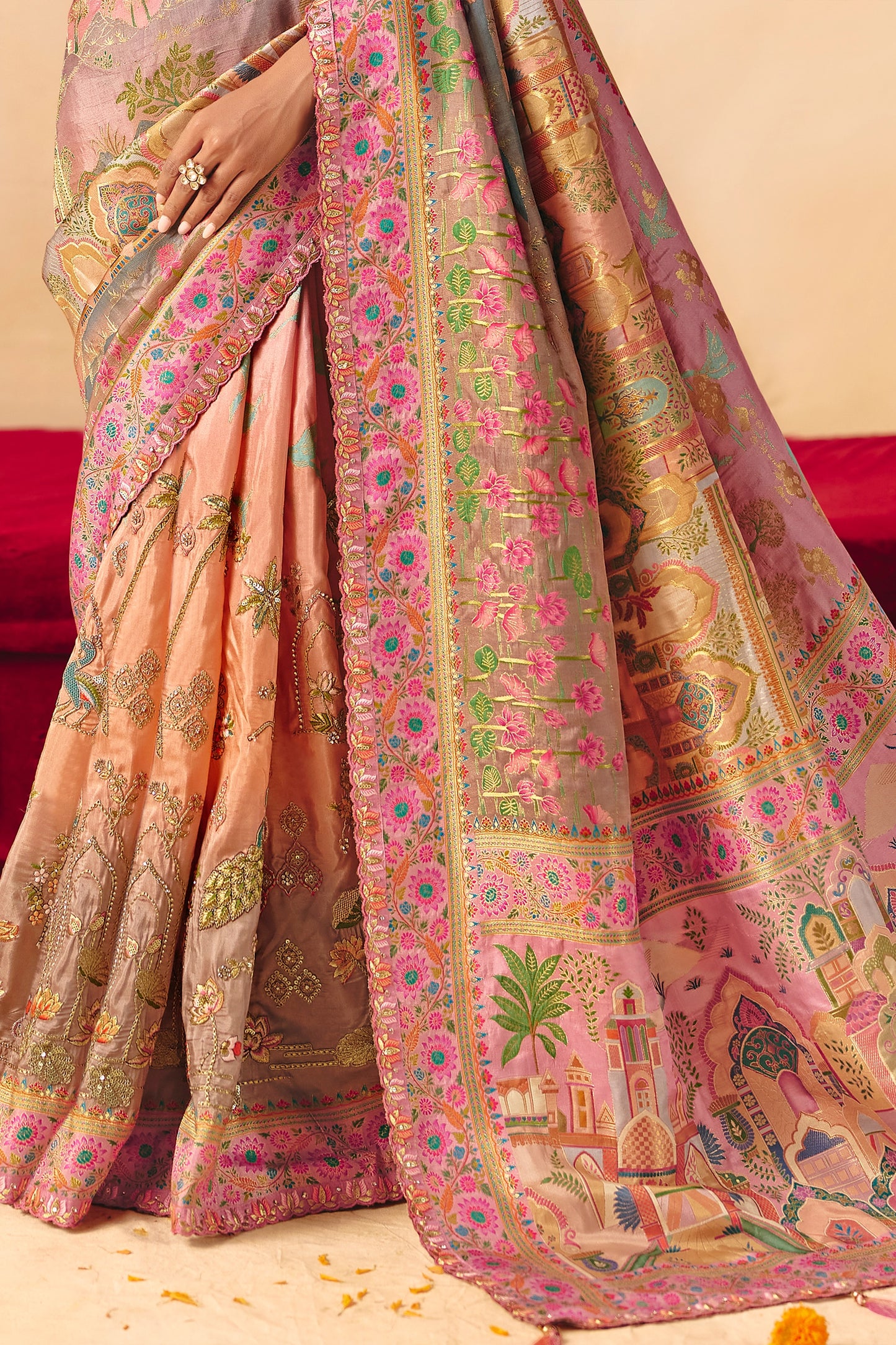 2-Tone Pink Zari Work Dola Silk Saree With Embroidery-SAR12074_4_SareeButa.com