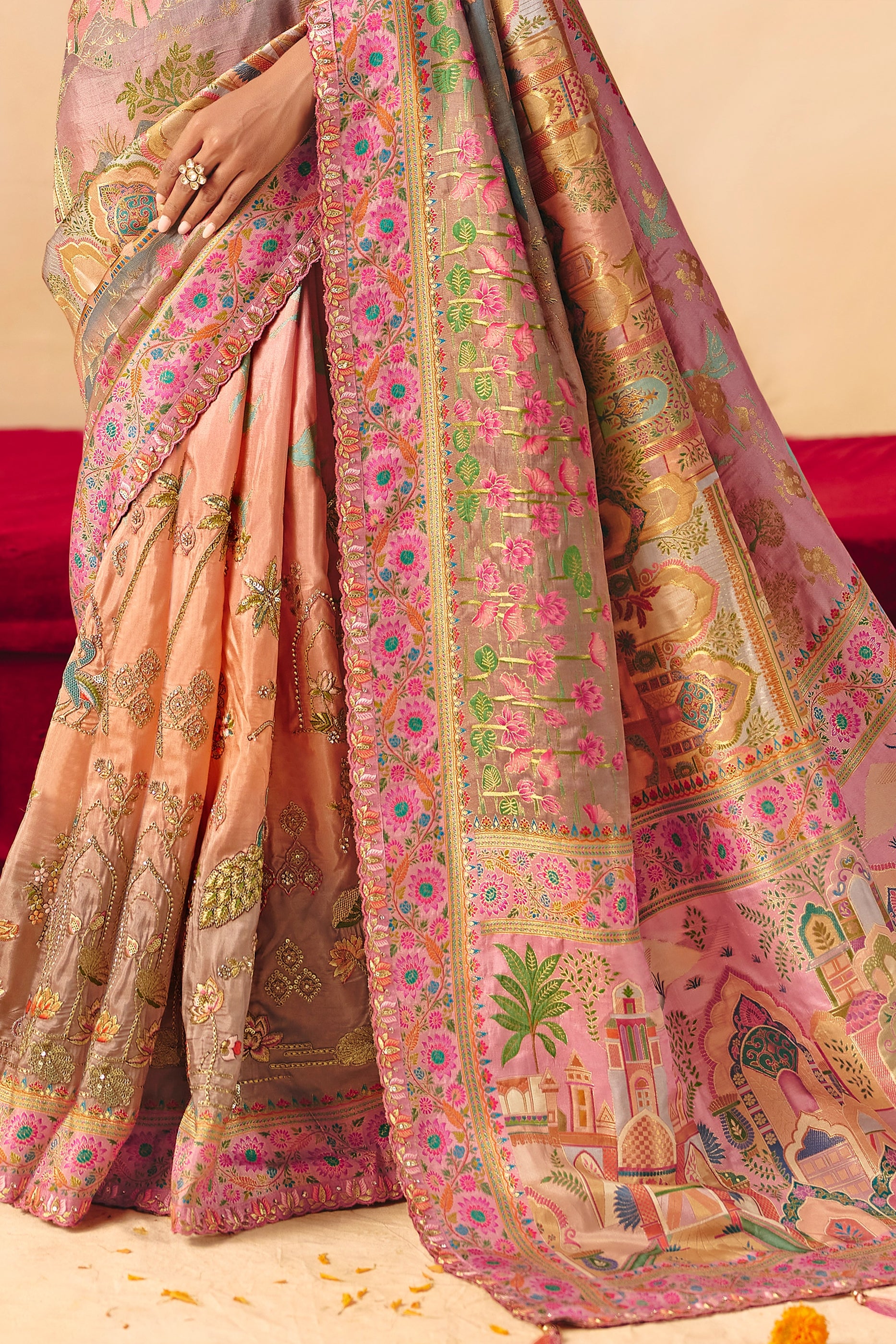 2-Tone Pink Zari Work Dola Silk Saree With Embroidery-SAR12074_4_SareeButa.com