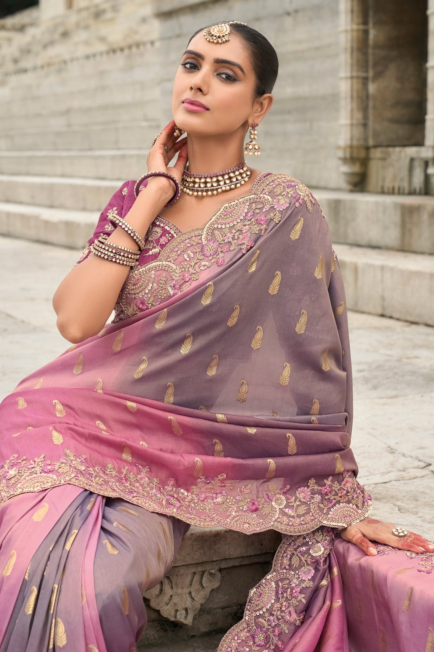2-Tone Purple Banarasi Saree-ZB133320_2_SareeButa.com
