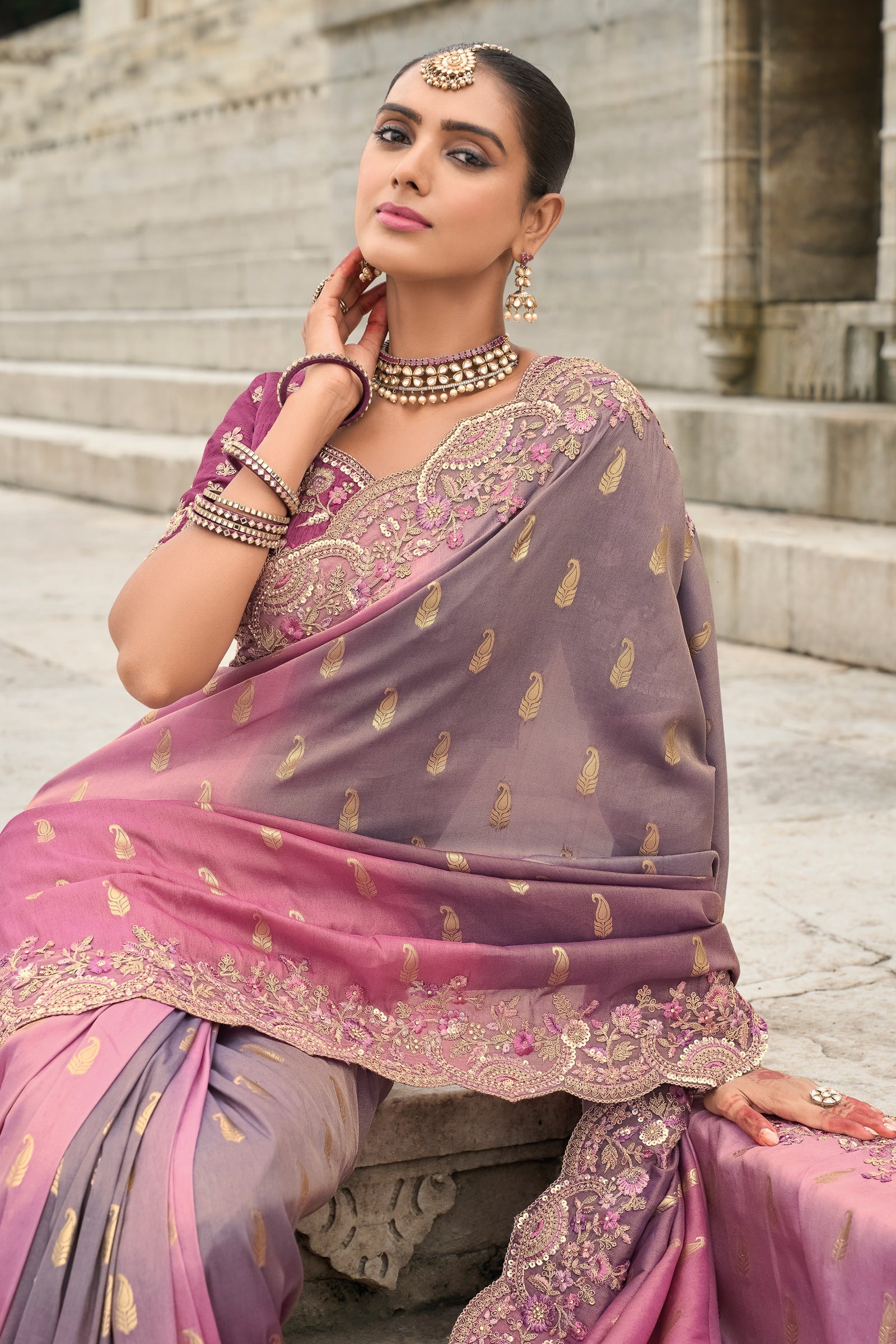 2-Tone Purple Banarasi Saree-ZB133320_2_SareeButa.com