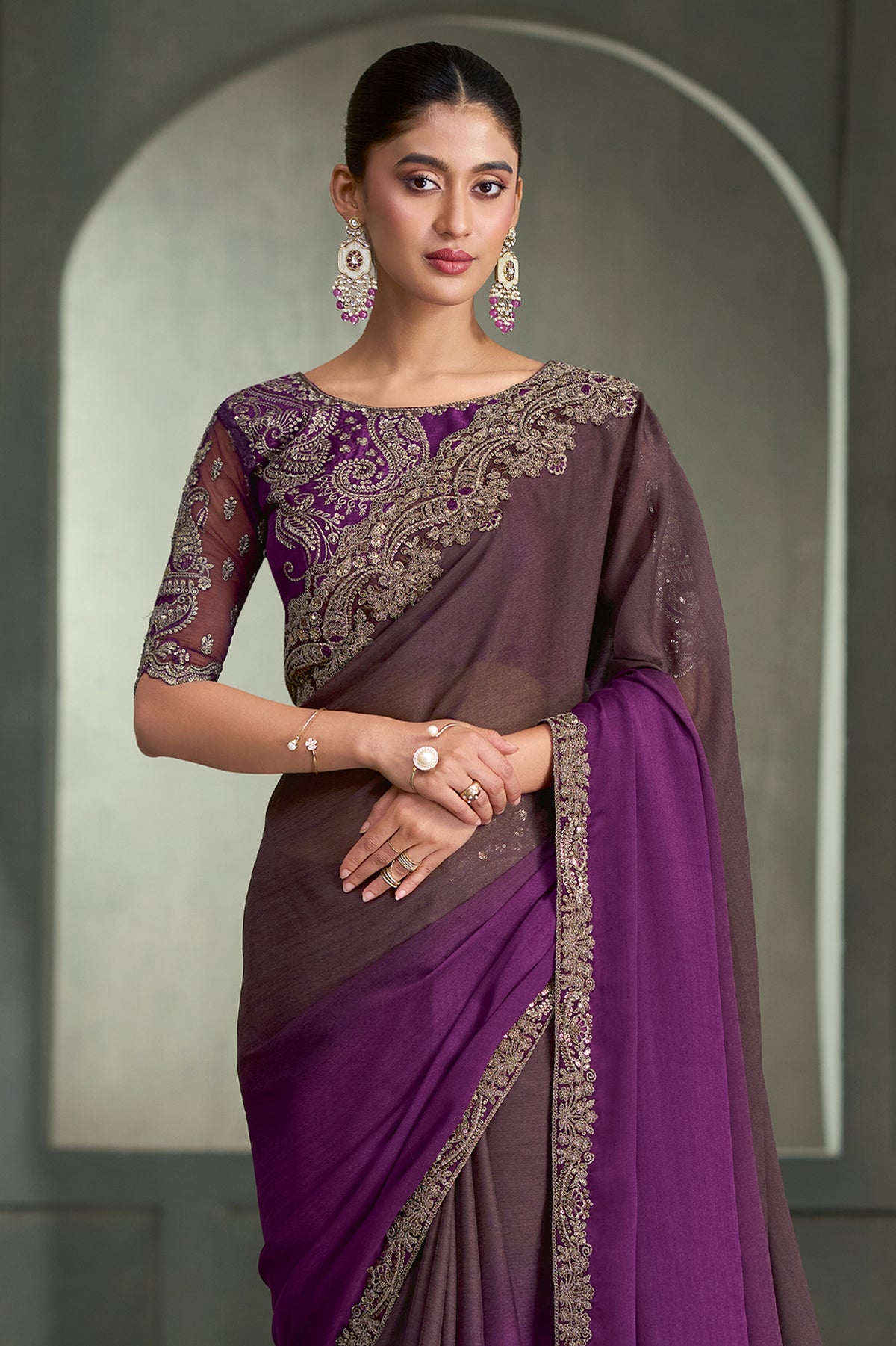 2-Tone Purple Embroidered Chiffon Saree-SAR13287_3_SareeButa.com