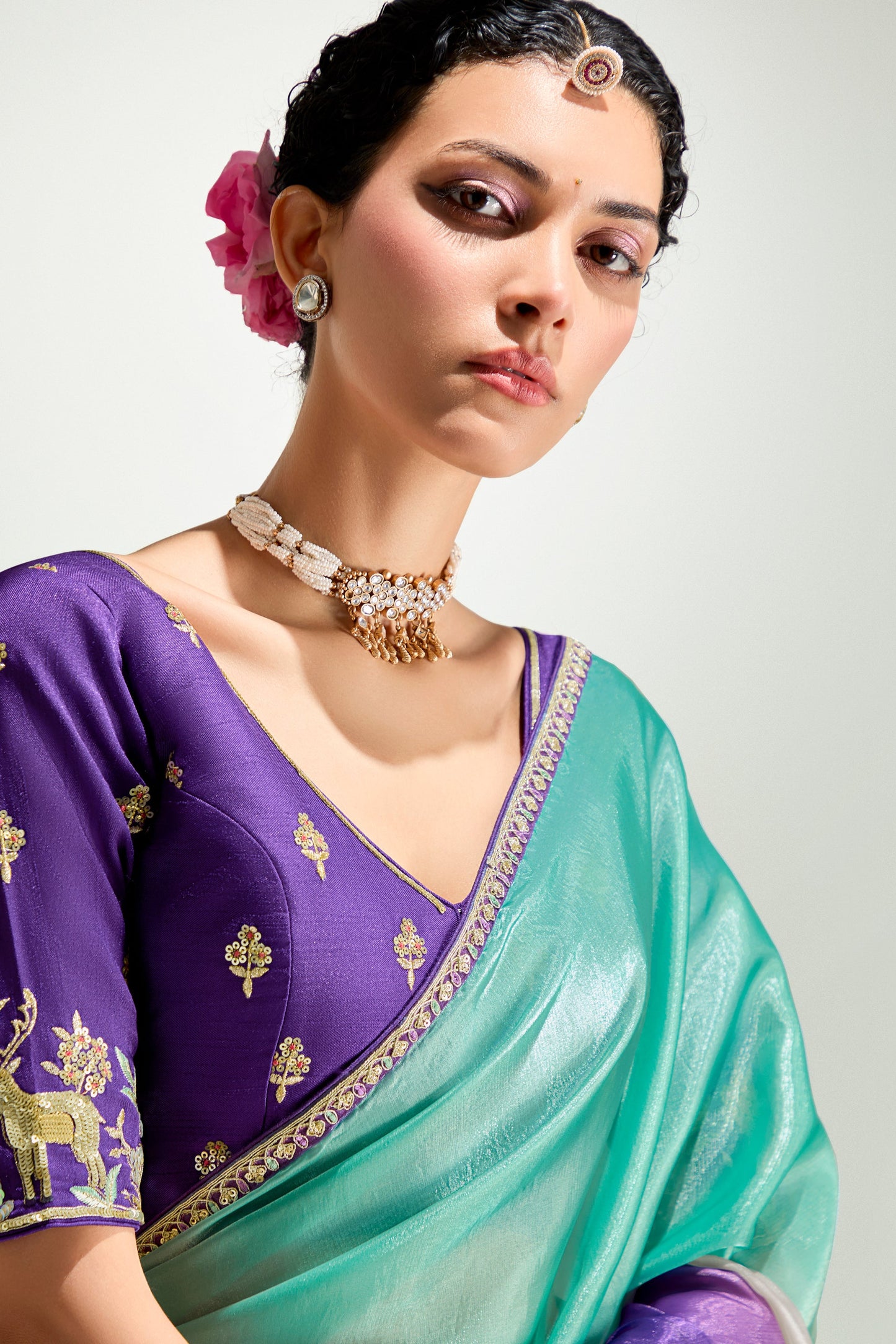 2-Tone Purple Organza Tissue Saree-ZB134900_2_SareeButa.com