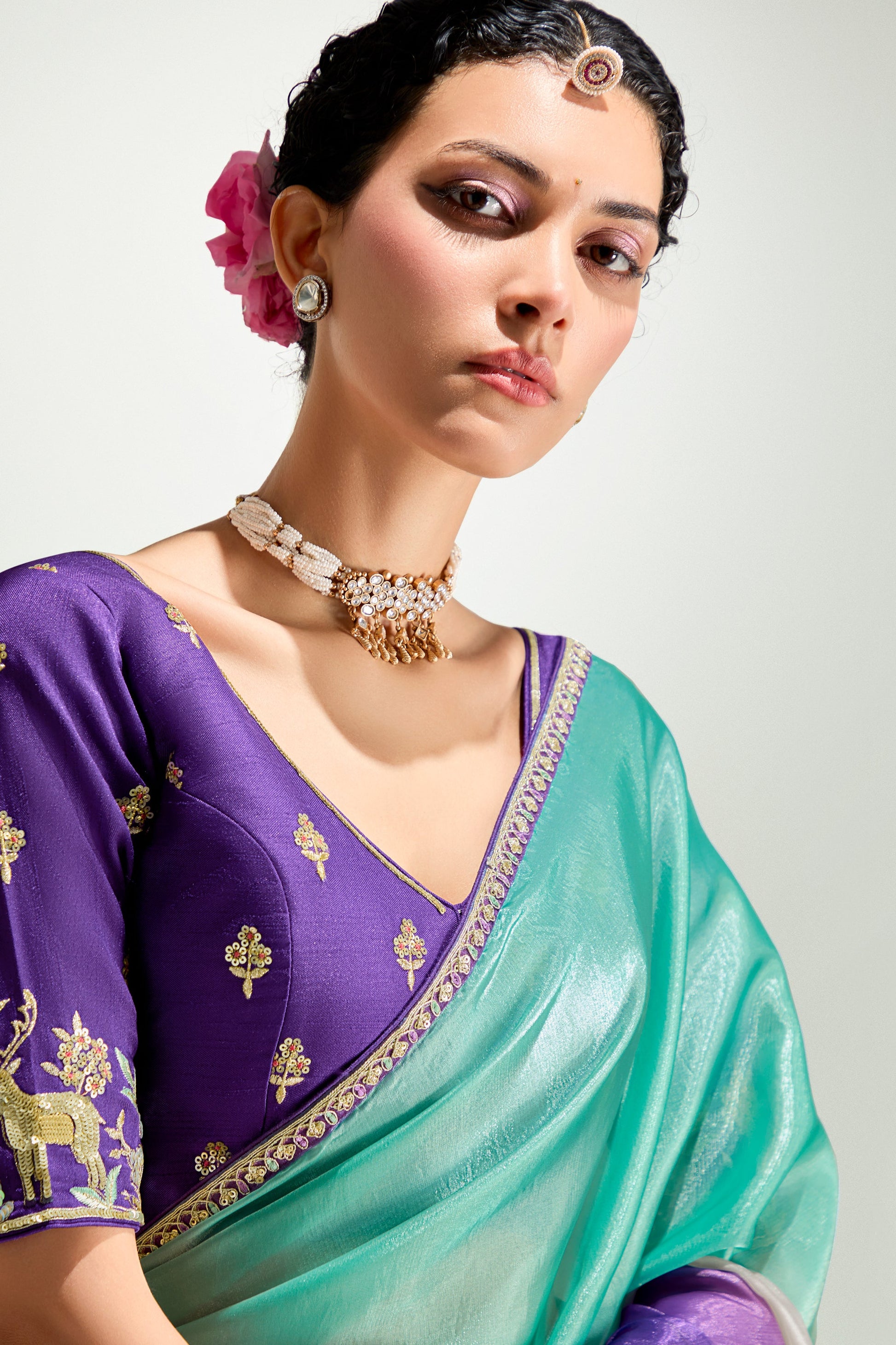 2-Tone Purple Organza Tissue Saree-ZB134900_2_SareeButa.com