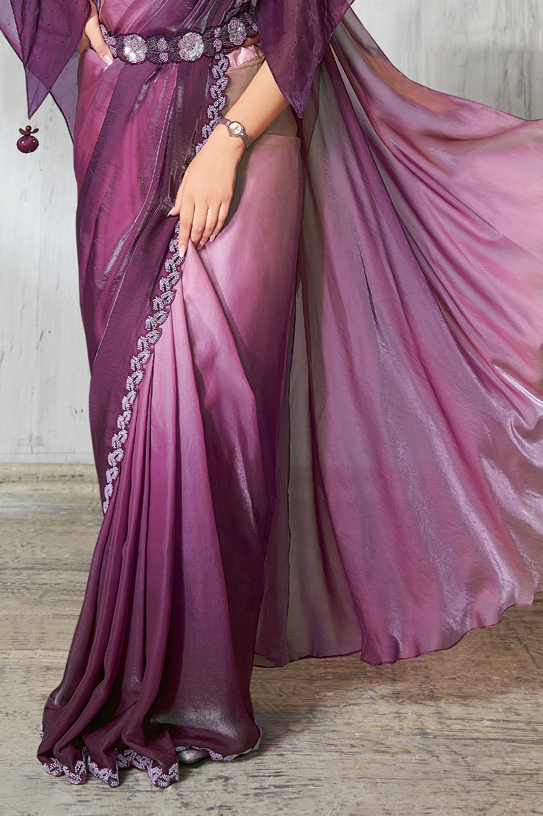 2-Tone Purple Satin Silk Readymade Saree-SAR11133_5_SareeButa.com