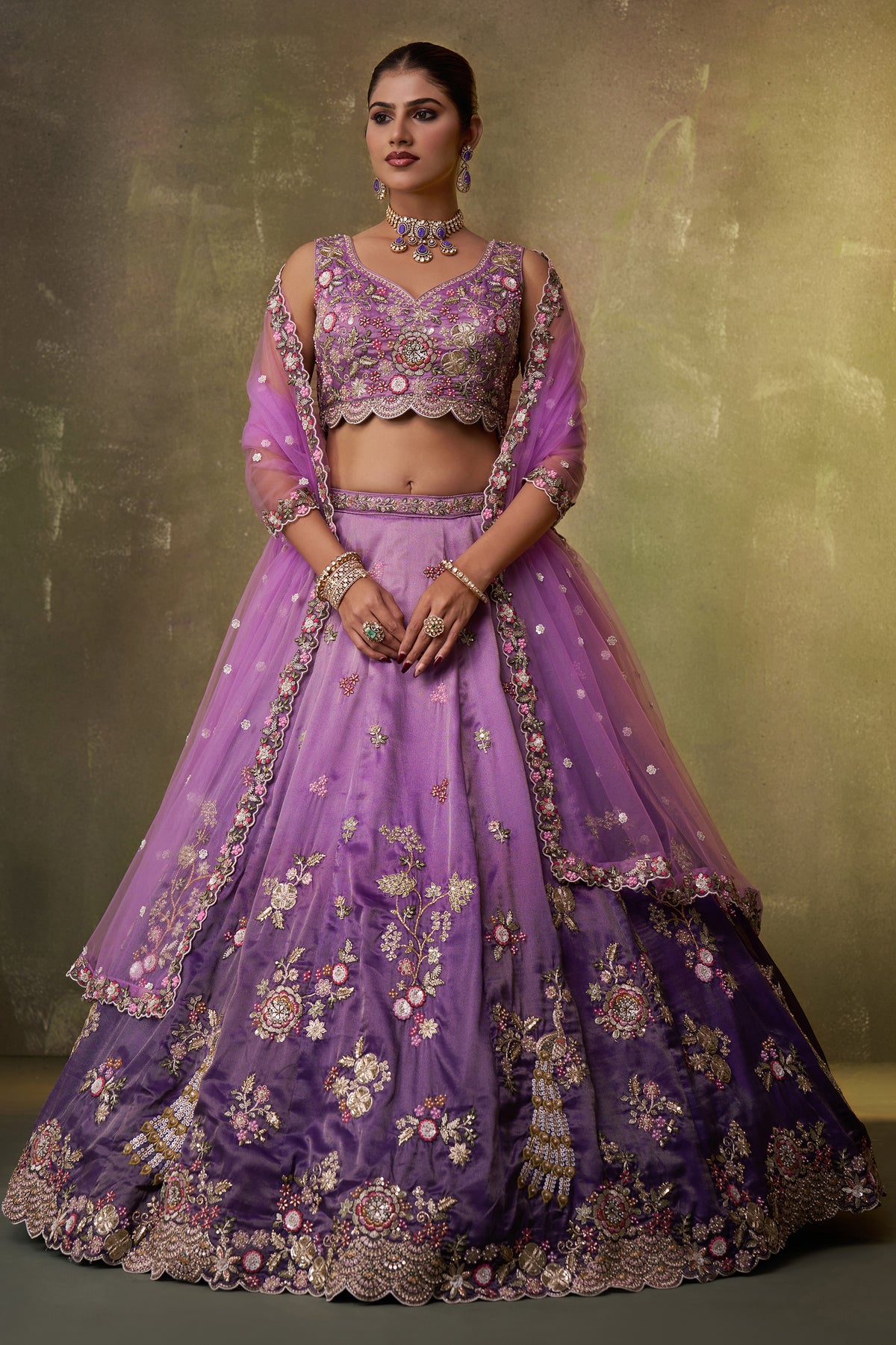 2-Tone Purple Semi Stitched Embroidered Tissue Lehenga-SAR12853_1_SareeButa.com