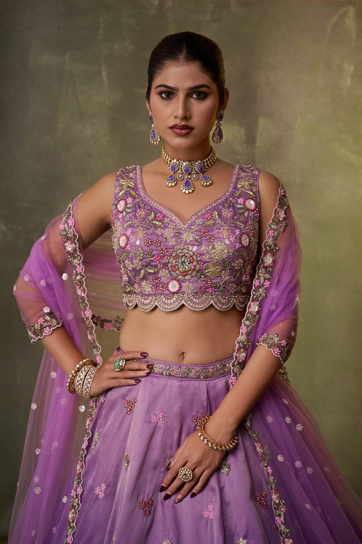 2-Tone Purple Semi Stitched Embroidered Tissue Lehenga-SAR12853_2_SareeButa.com