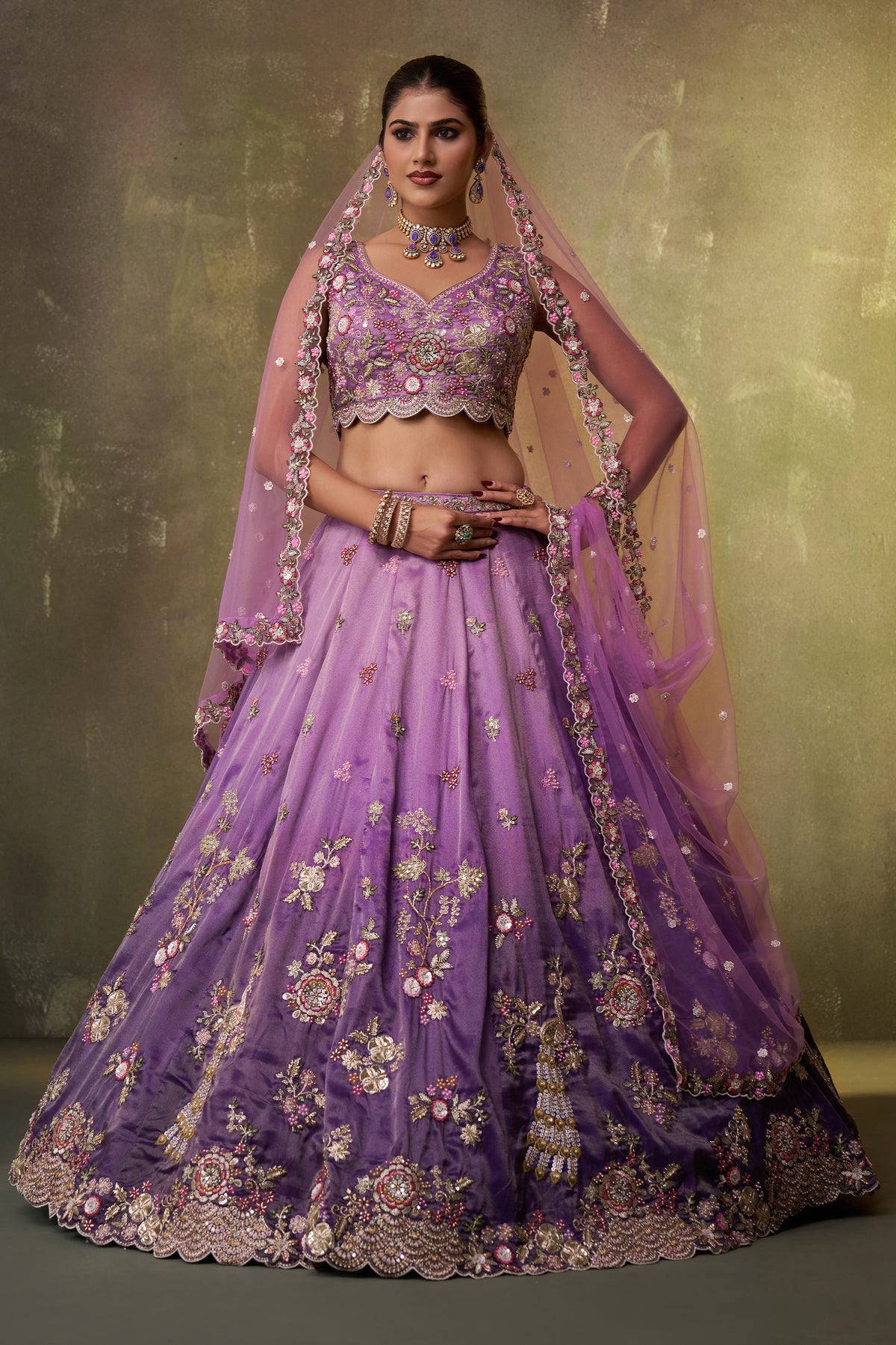 2-Tone Purple Semi Stitched Embroidered Tissue Lehenga-SAR12853_4_SareeButa.com