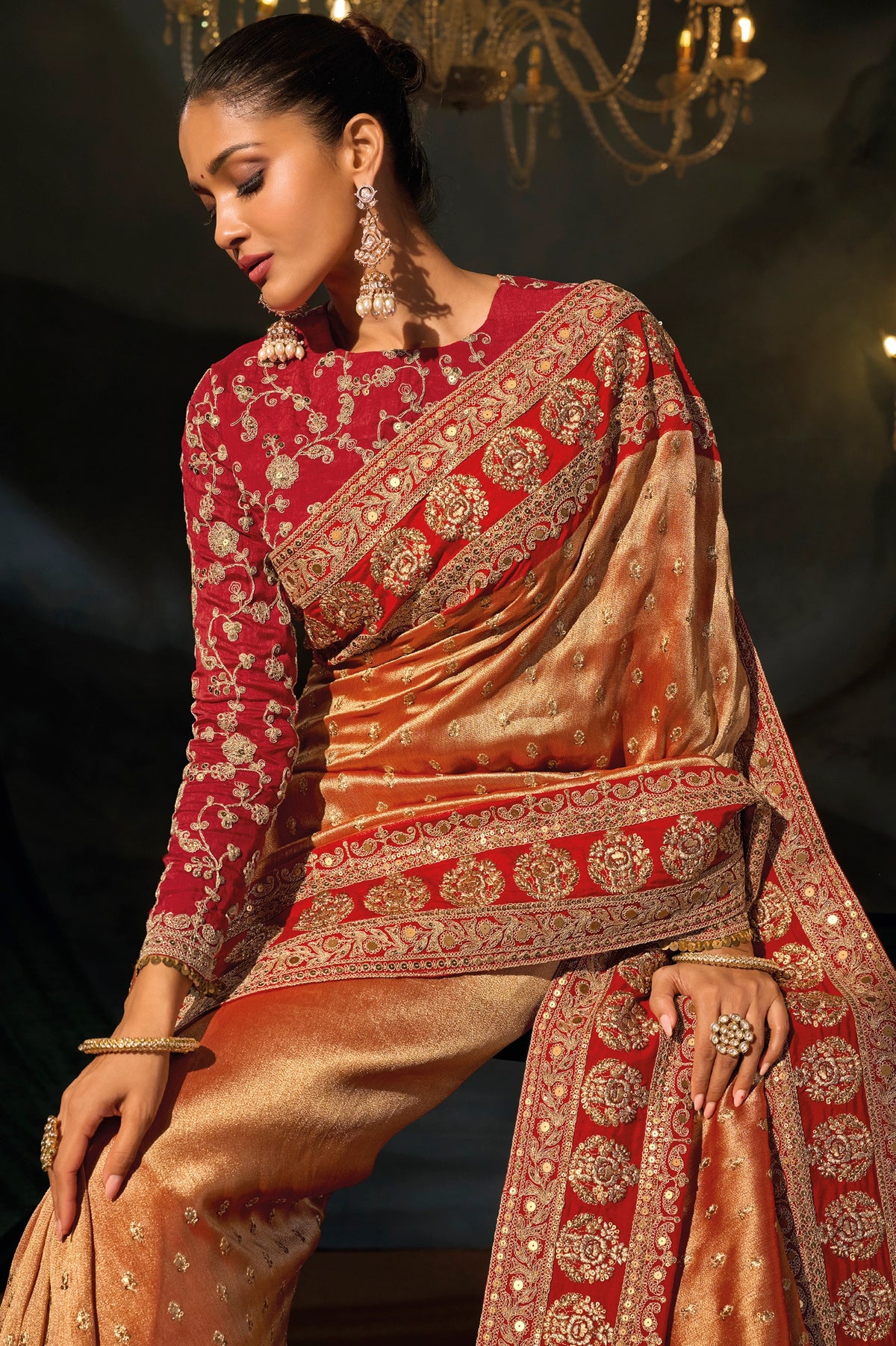 2-Tone Red Embroidered Silk Saree-SAR13264_2_SareeButa.com