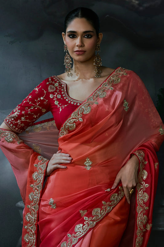 2-Tone Red Embroidered Tissue Organza Saree-SAR13110_2_SareeButa.com
