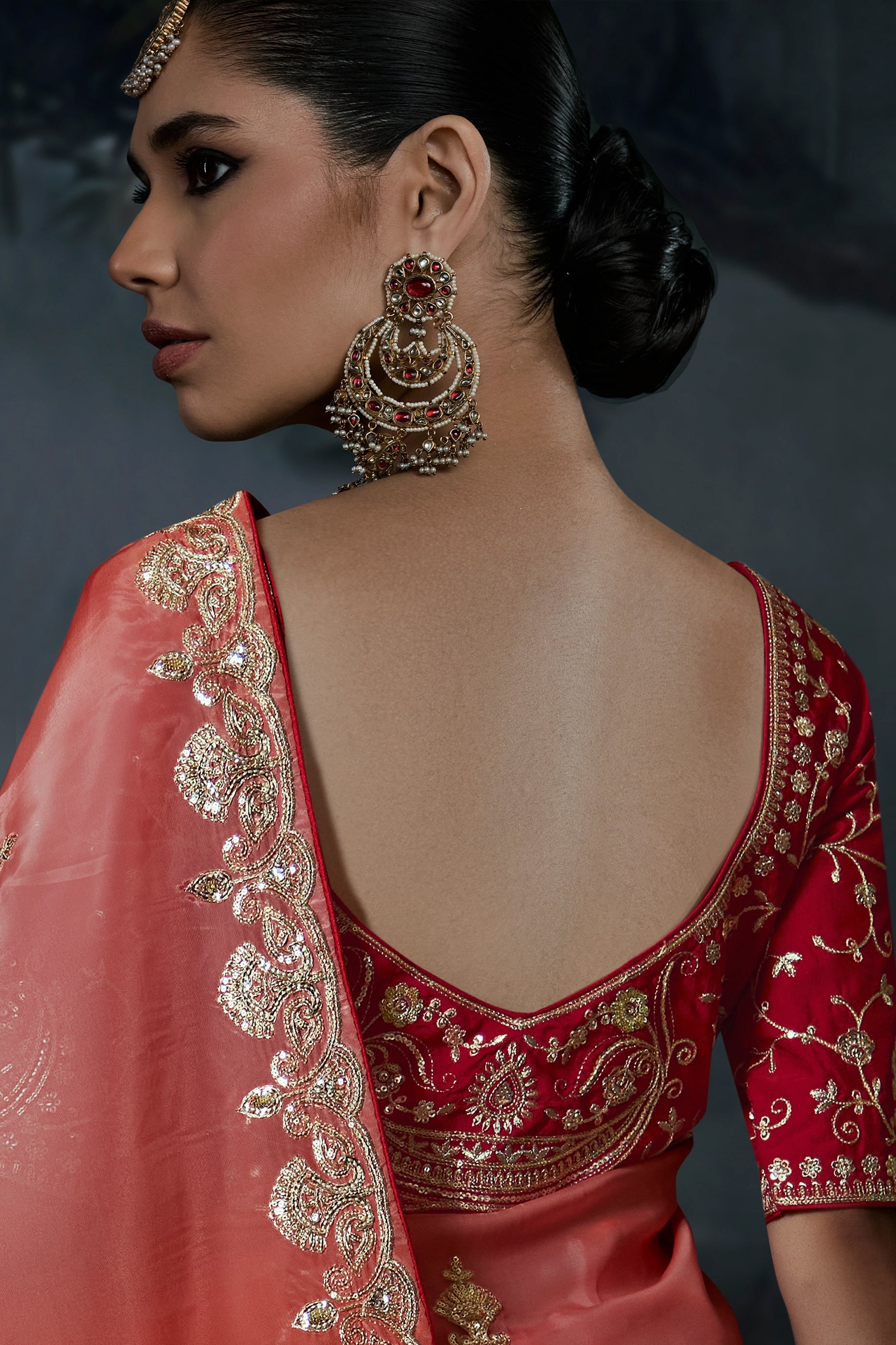 2-Tone Red Embroidered Tissue Organza Saree-SAR13110_4_SareeButa.com