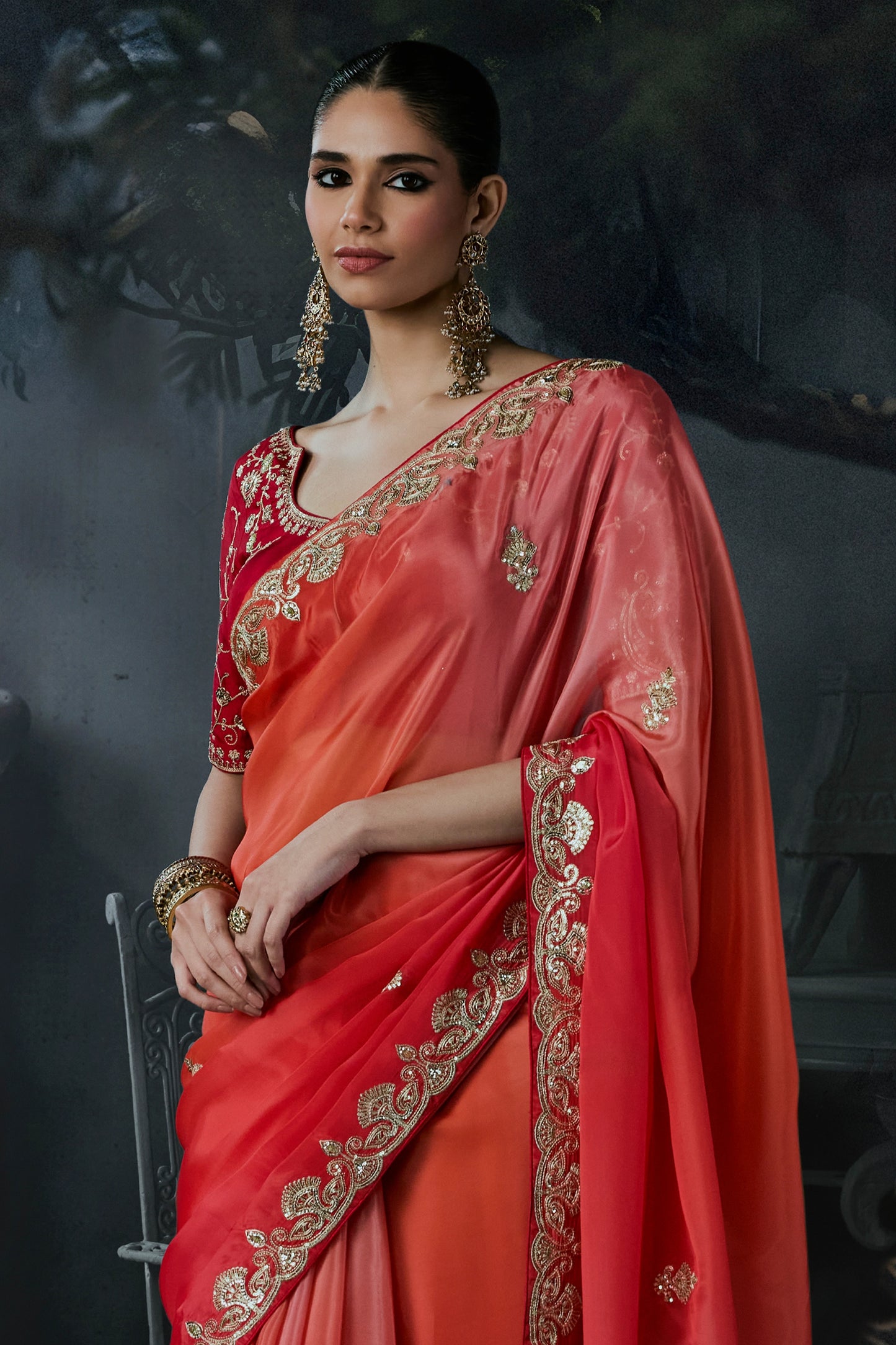 2-Tone Red Embroidered Tissue Organza Saree-SAR13110_5_SareeButa.com