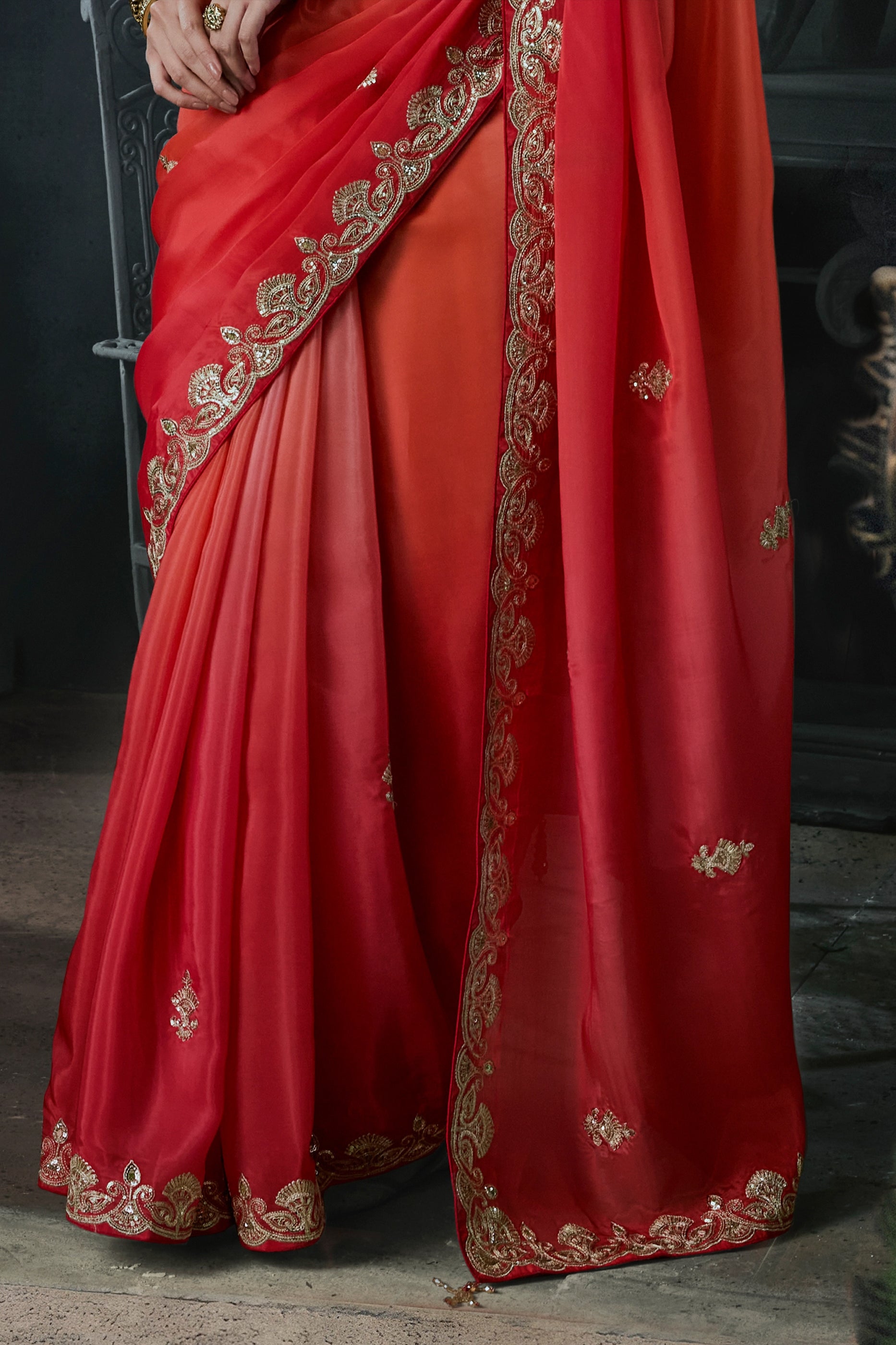 2-Tone Red Embroidered Tissue Organza Saree-SAR13110_6_SareeButa.com