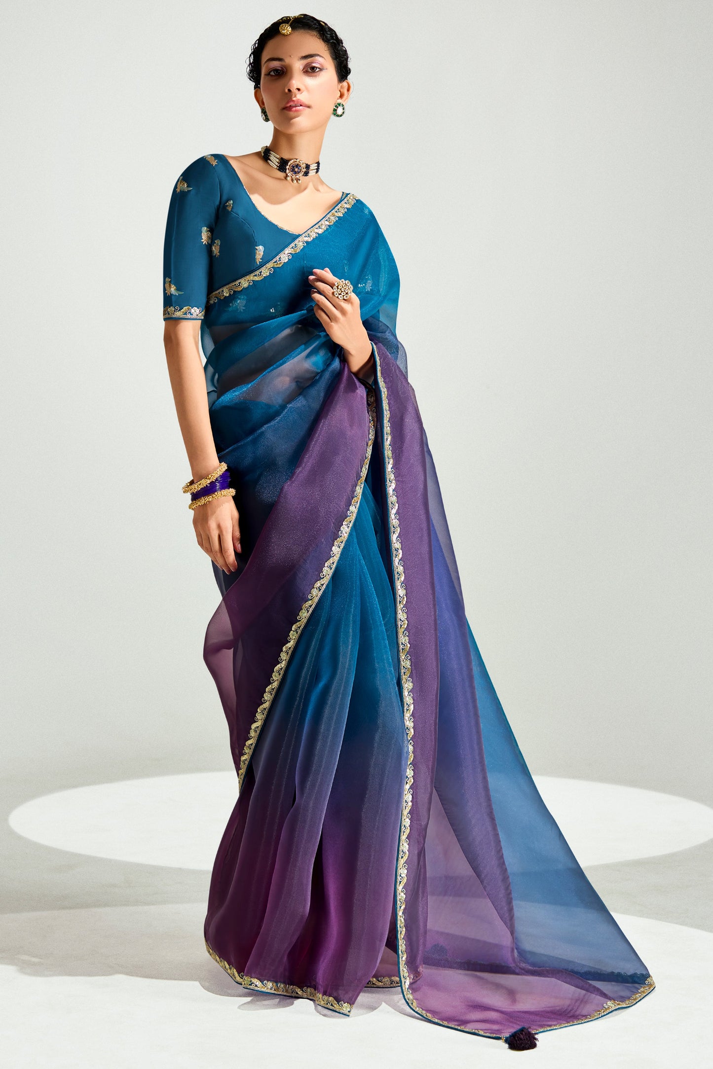 2-Tone Teal Organza Tissue Saree-ZB134890_1_SareeButa.com