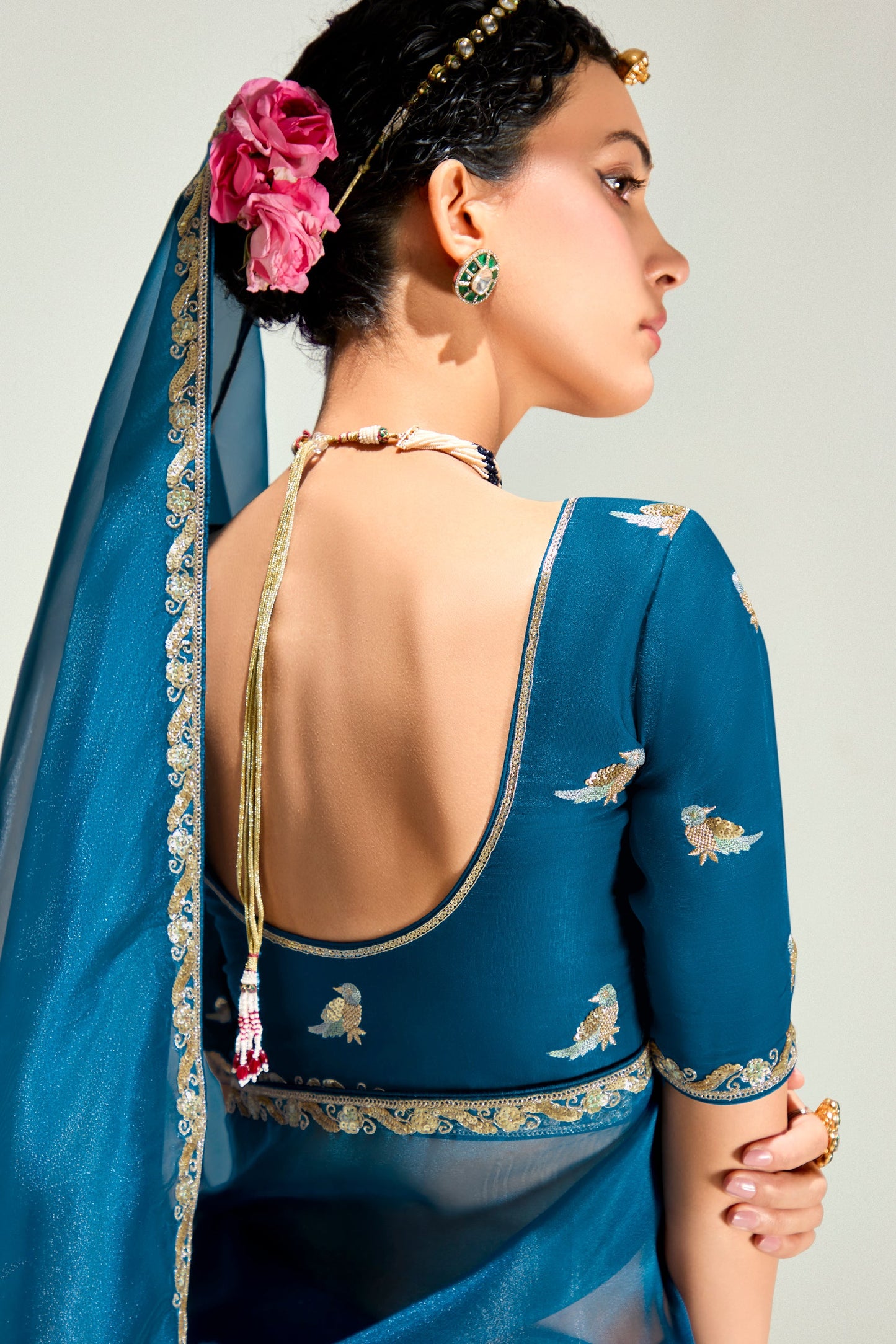 2-Tone Teal Organza Tissue Saree-ZB134890_3_SareeButa.com