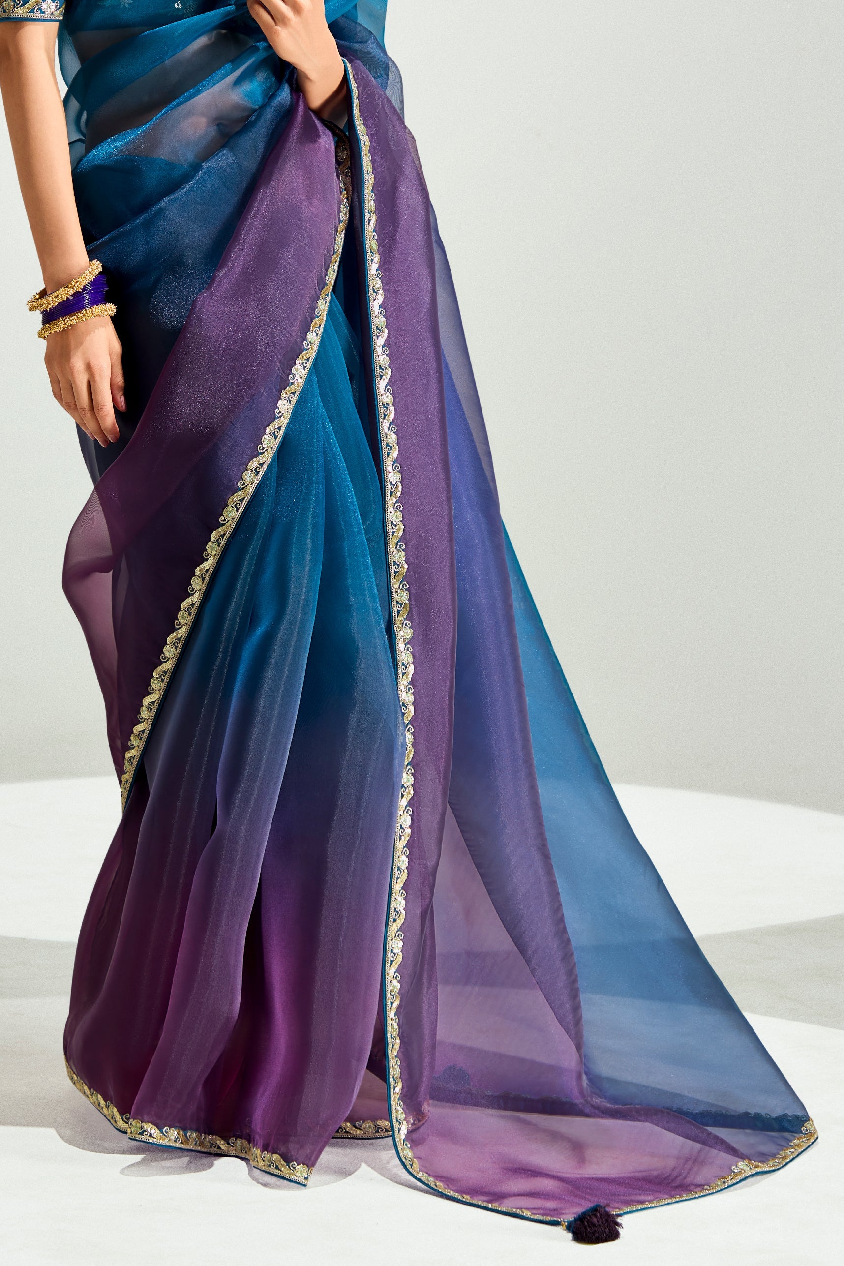 2-Tone Teal Organza Tissue Saree-ZB134890_5_SareeButa.com