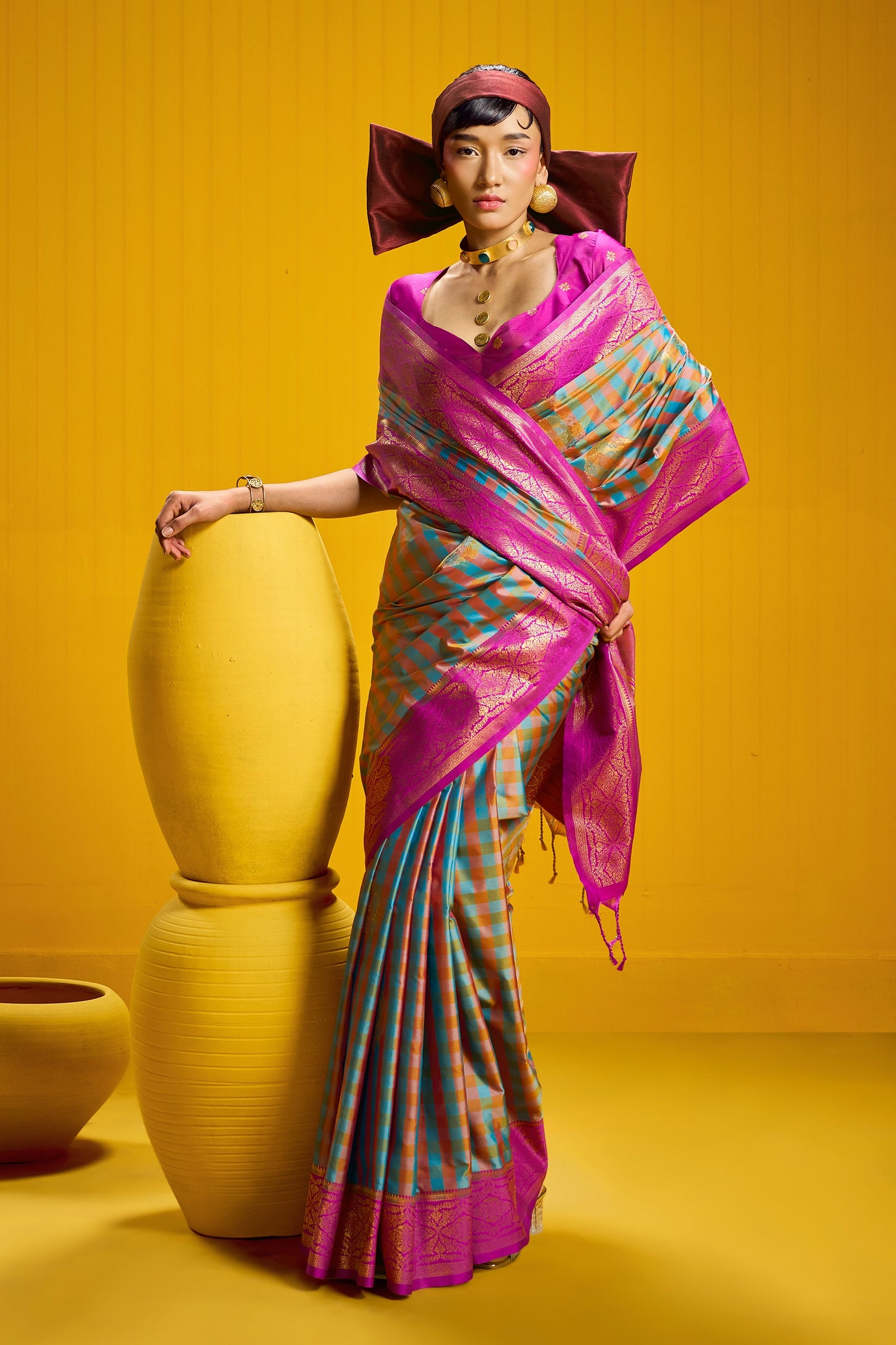 2-Tone Woven Checkered Silk Saree-SAR12341_4_SareeButa.com