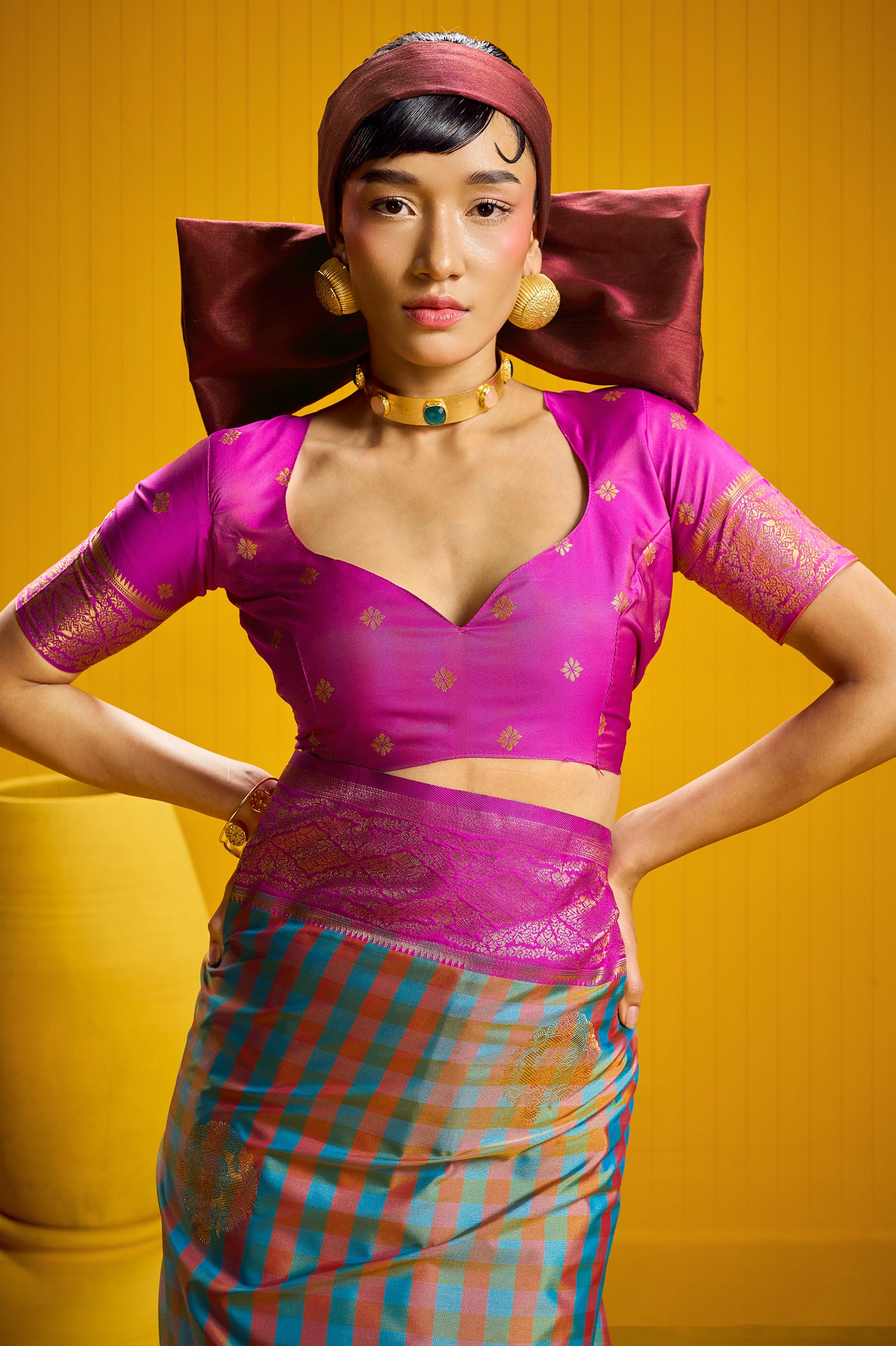 2-Tone Woven Checkered Silk Saree-SAR12341_5_SareeButa.com