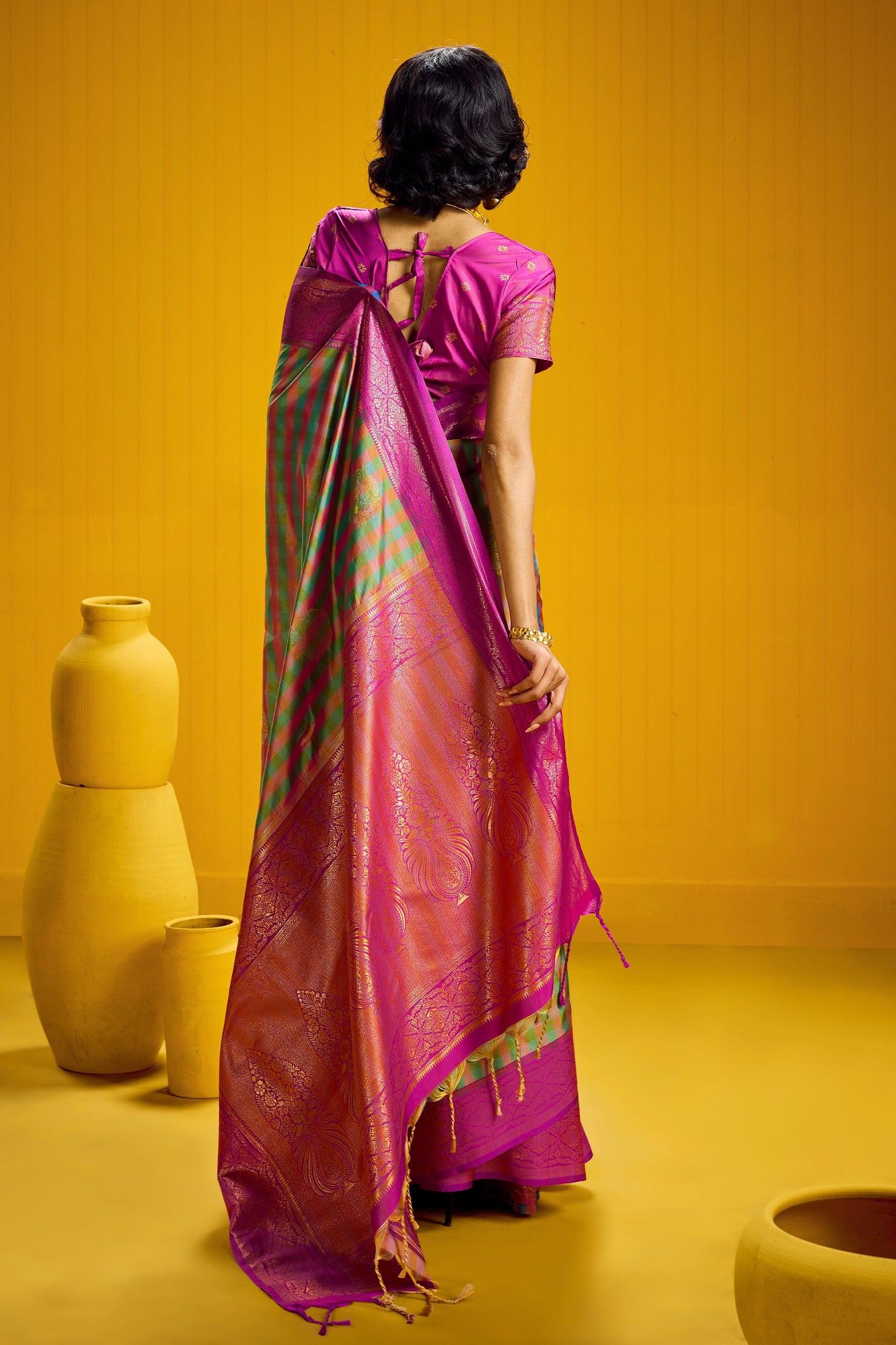 2-Tone Woven Checkered Silk Saree-SAR12342_4_SareeButa.com