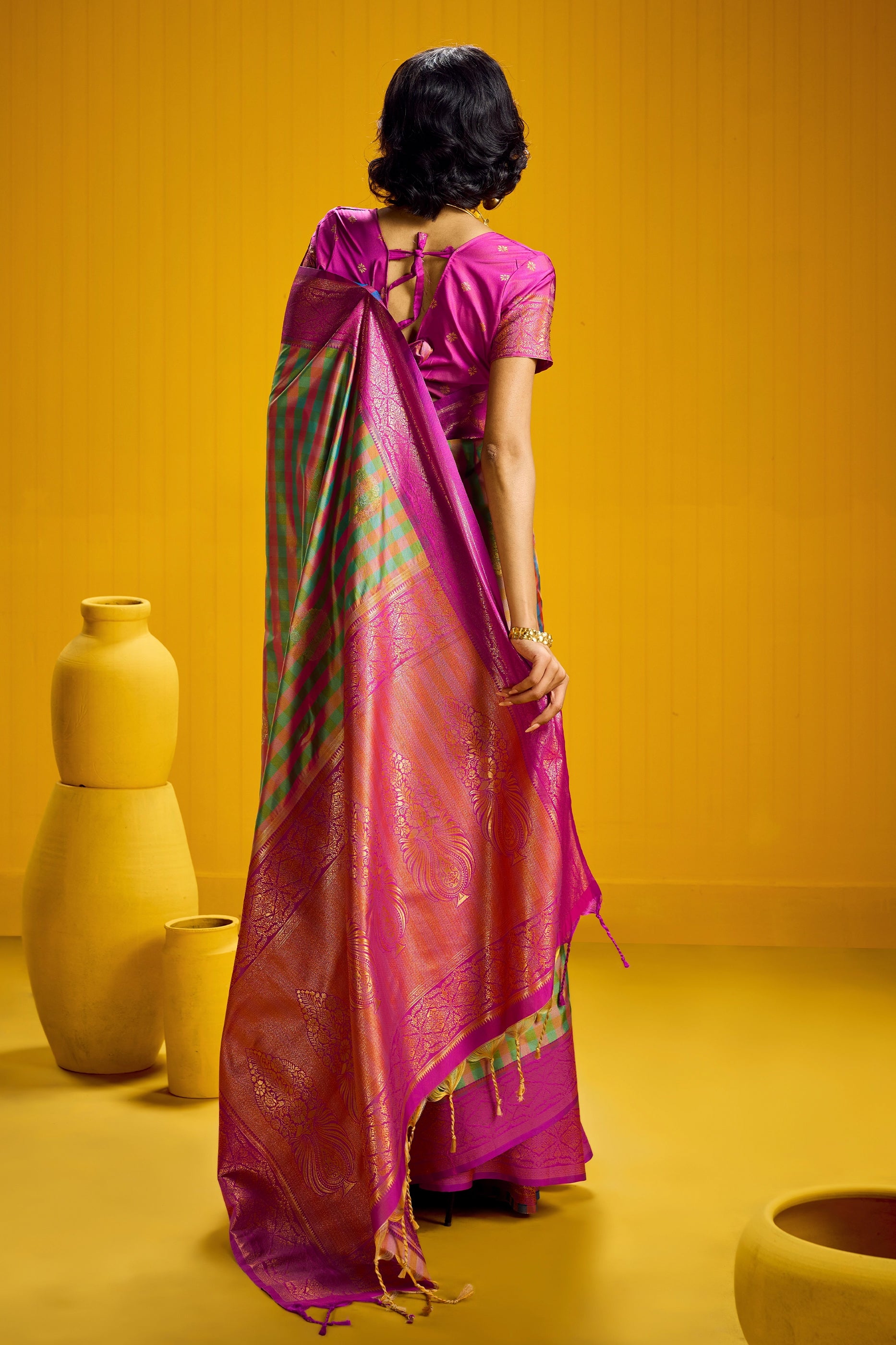 2-Tone Woven Checkered Silk Saree-SAR12342_4_SareeButa.com