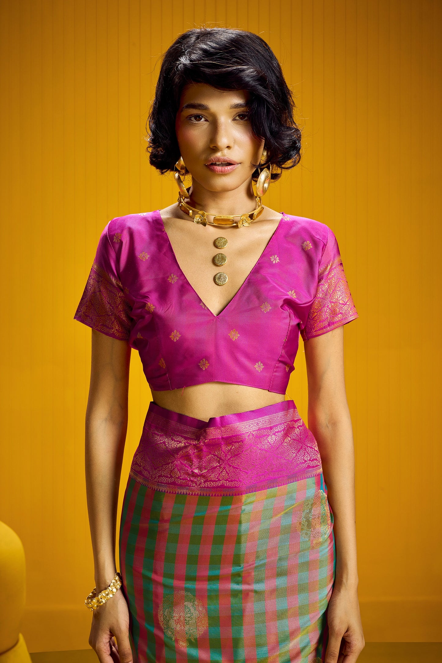 2-Tone Woven Checkered Silk Saree-SAR12342_5_SareeButa.com