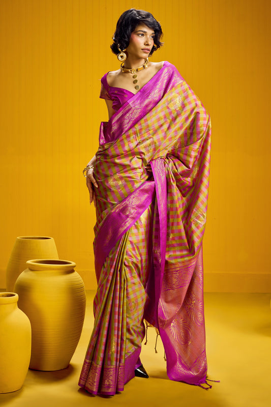 2-Tone Woven Checkered Silk Saree-SAR12343_1_SareeButa.com
