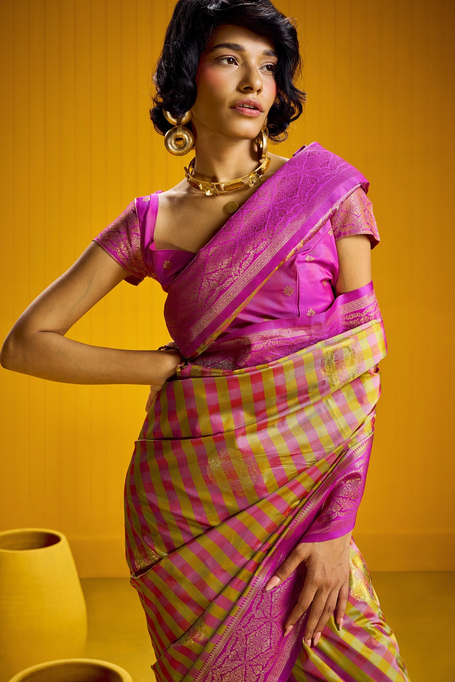 2-Tone Woven Checkered Silk Saree-SAR12343_2_SareeButa.com