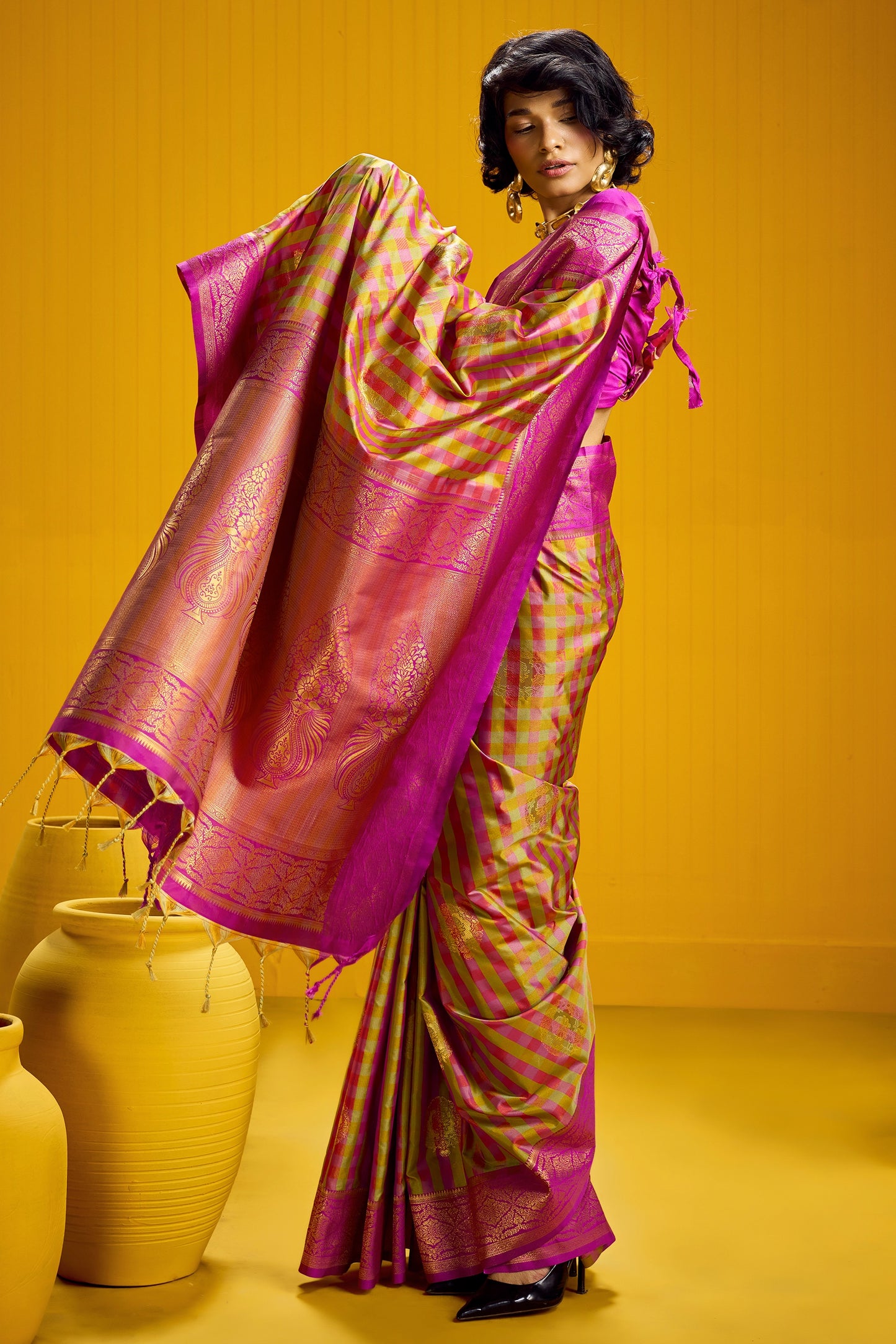 2-Tone Woven Checkered Silk Saree-SAR12343_3_SareeButa.com