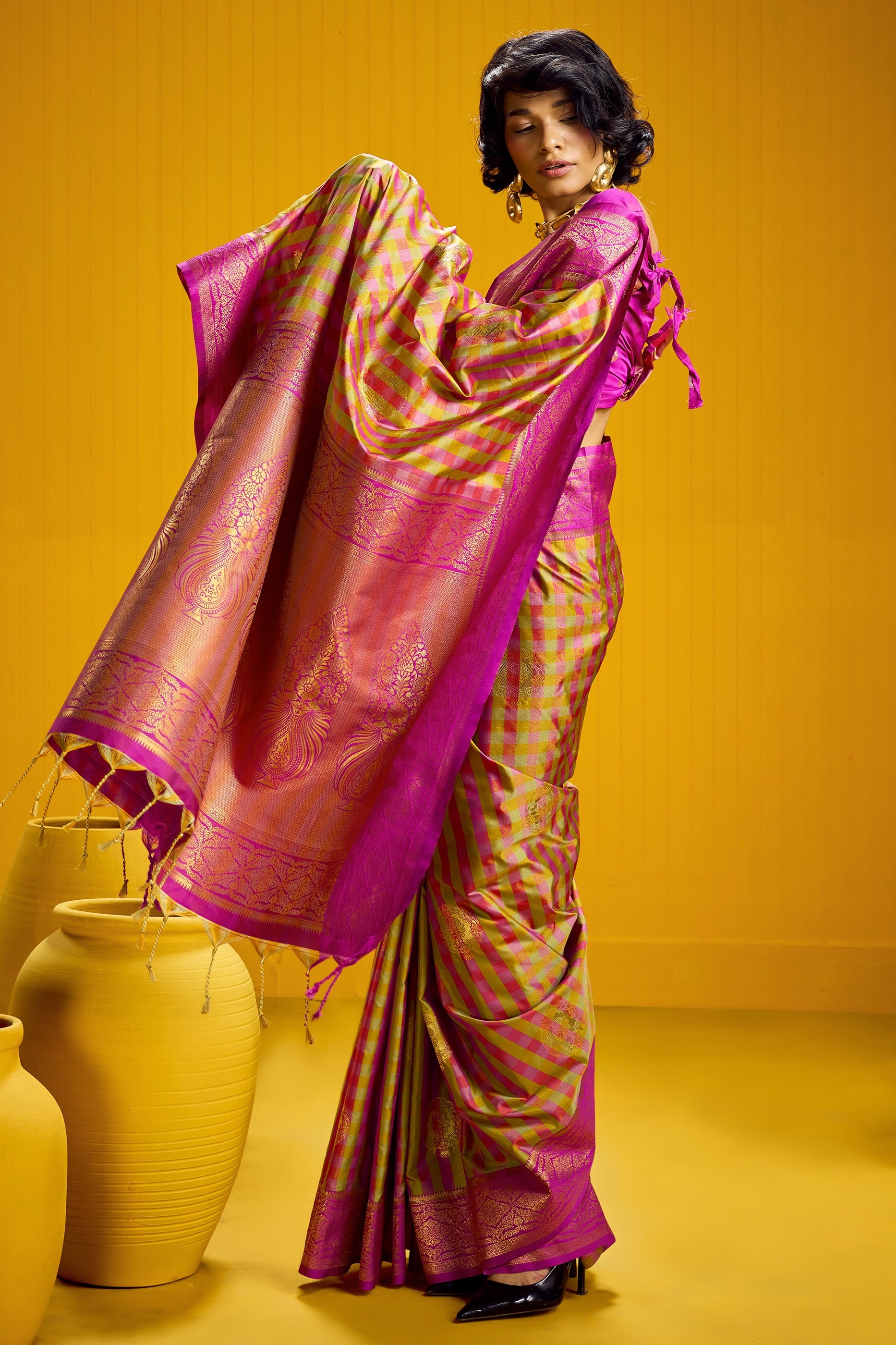 2-Tone Woven Checkered Silk Saree-SAR12343_3_SareeButa.com