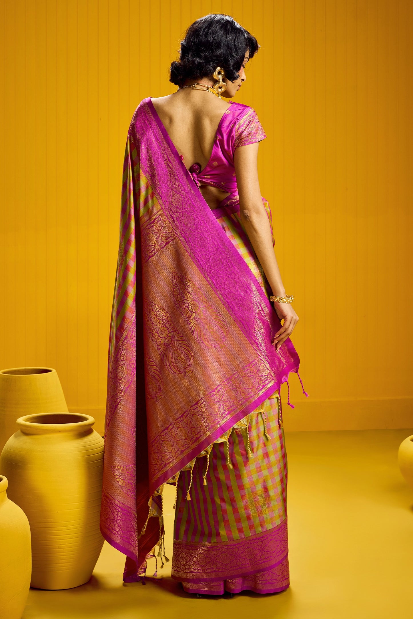 2-Tone Woven Checkered Silk Saree-SAR12343_4_SareeButa.com