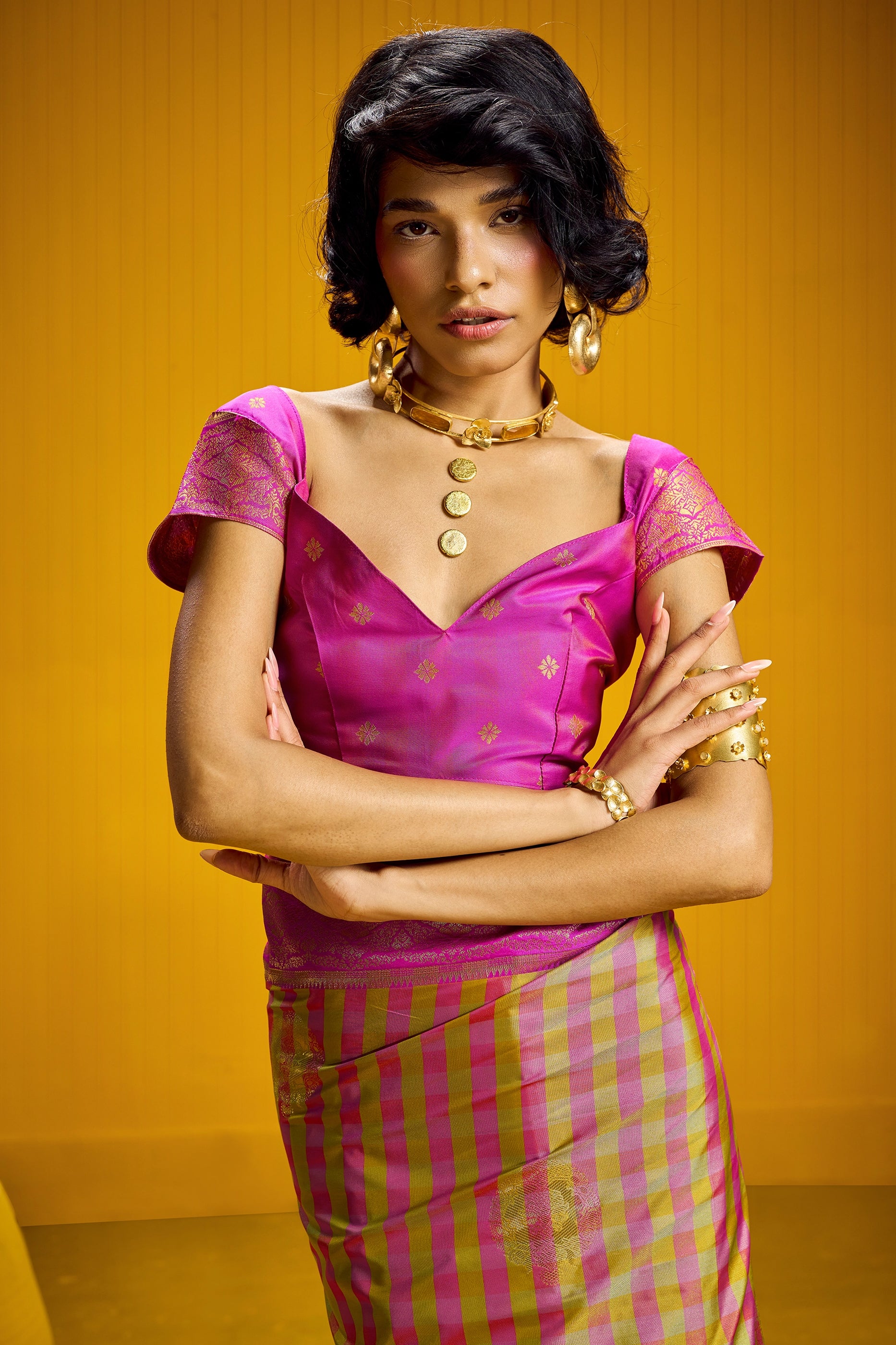 2-Tone Woven Checkered Silk Saree-SAR12343_5_SareeButa.com