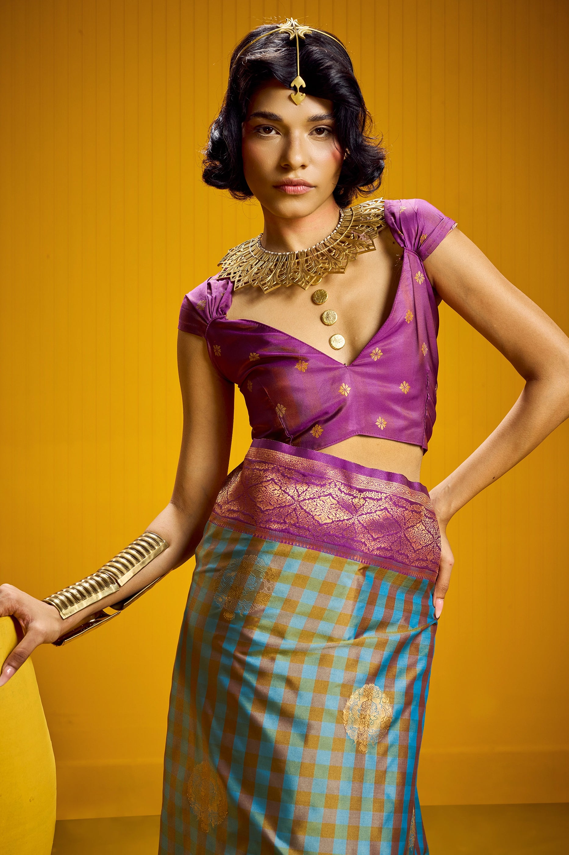 2-Tone Woven Checkered Silk Saree-SAR12344_4_SareeButa.com